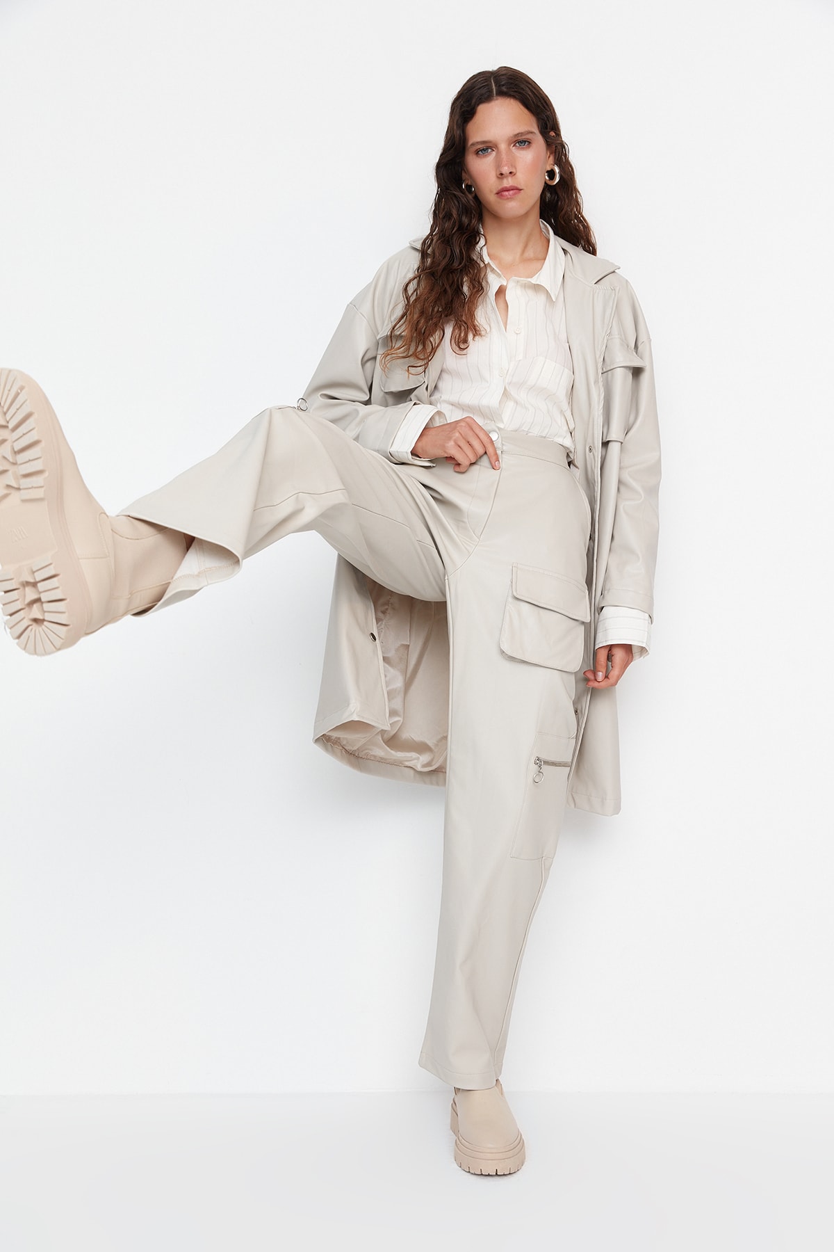 Trendyol Limited Edition Pantaloni din piele artificială țesută din piatră