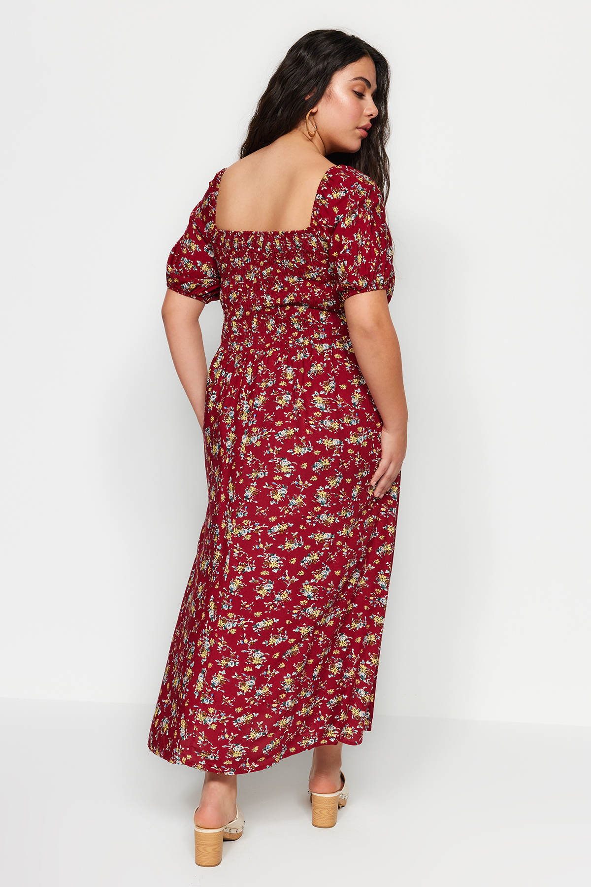 Rochie din țesătură Trendyol Claret Red cu model cu colanți pe piept