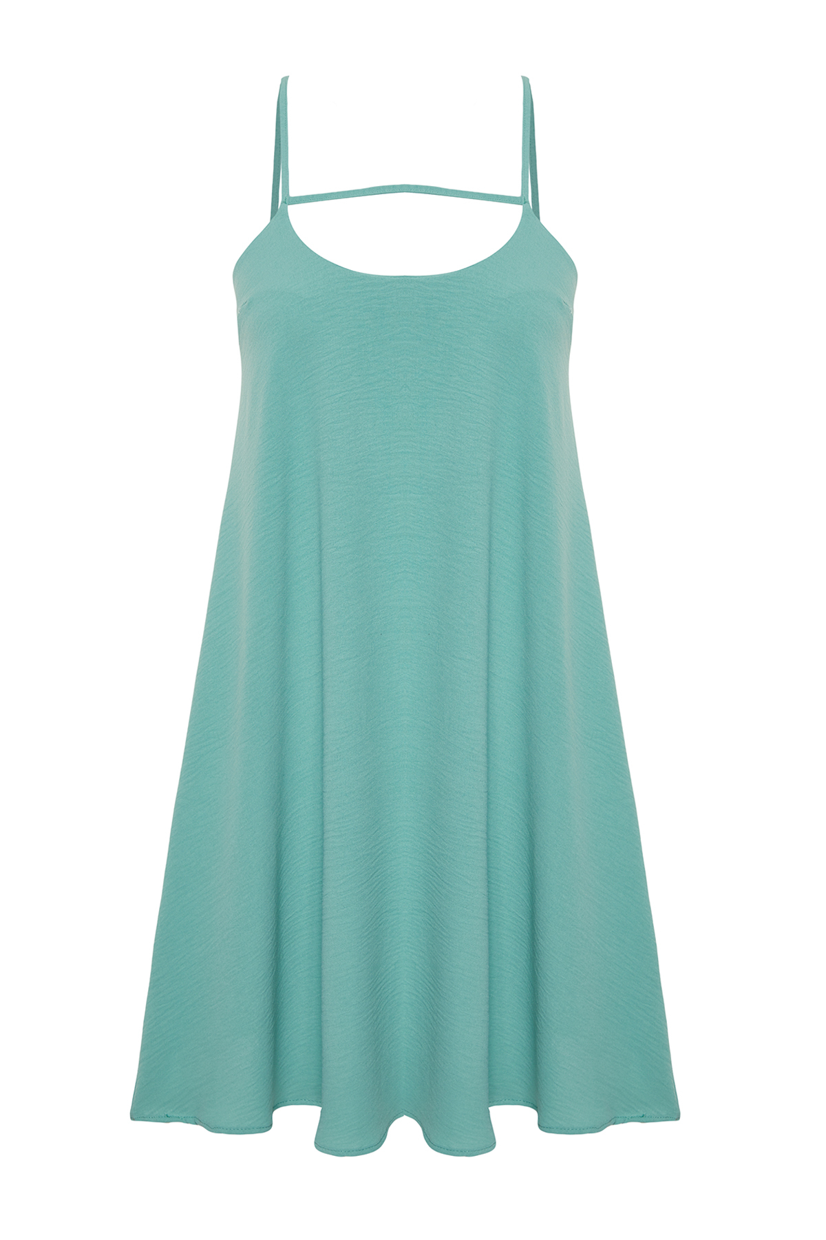Trendyol Green Comfortable Cut Strappy Collar Detailed Mini Woven Dress