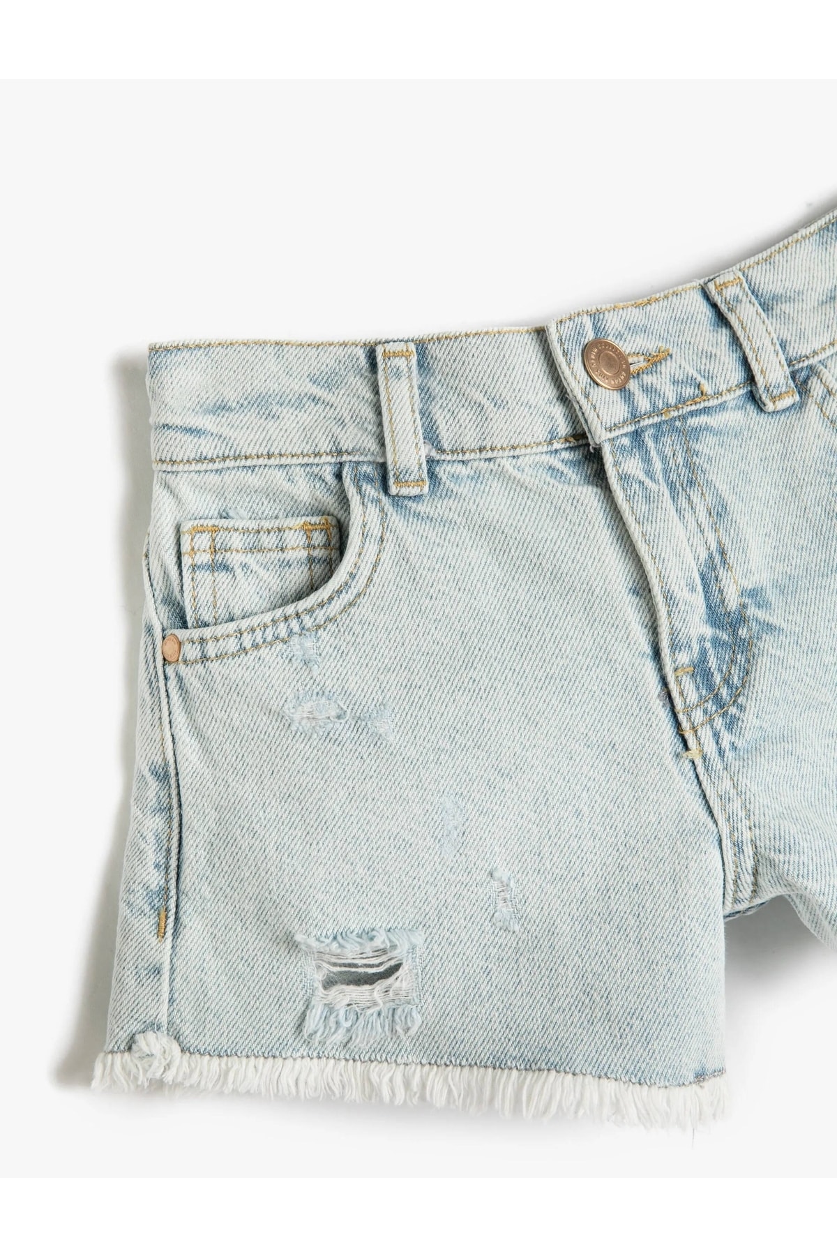 Levně Koton Denim Shorts with Pockets Frayed Detailed Cotton Tasseled Edges with Adjustable Elastic Waist