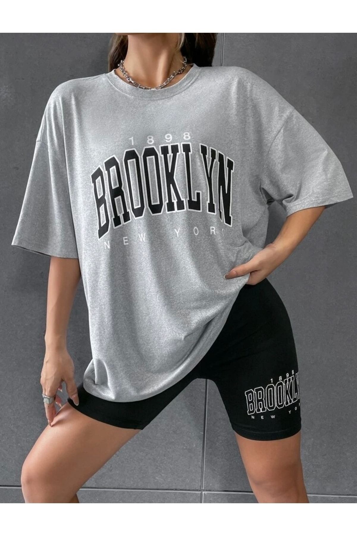 Levně Know Women's Gray Oversize Brooklyn Printed Leggings Suit