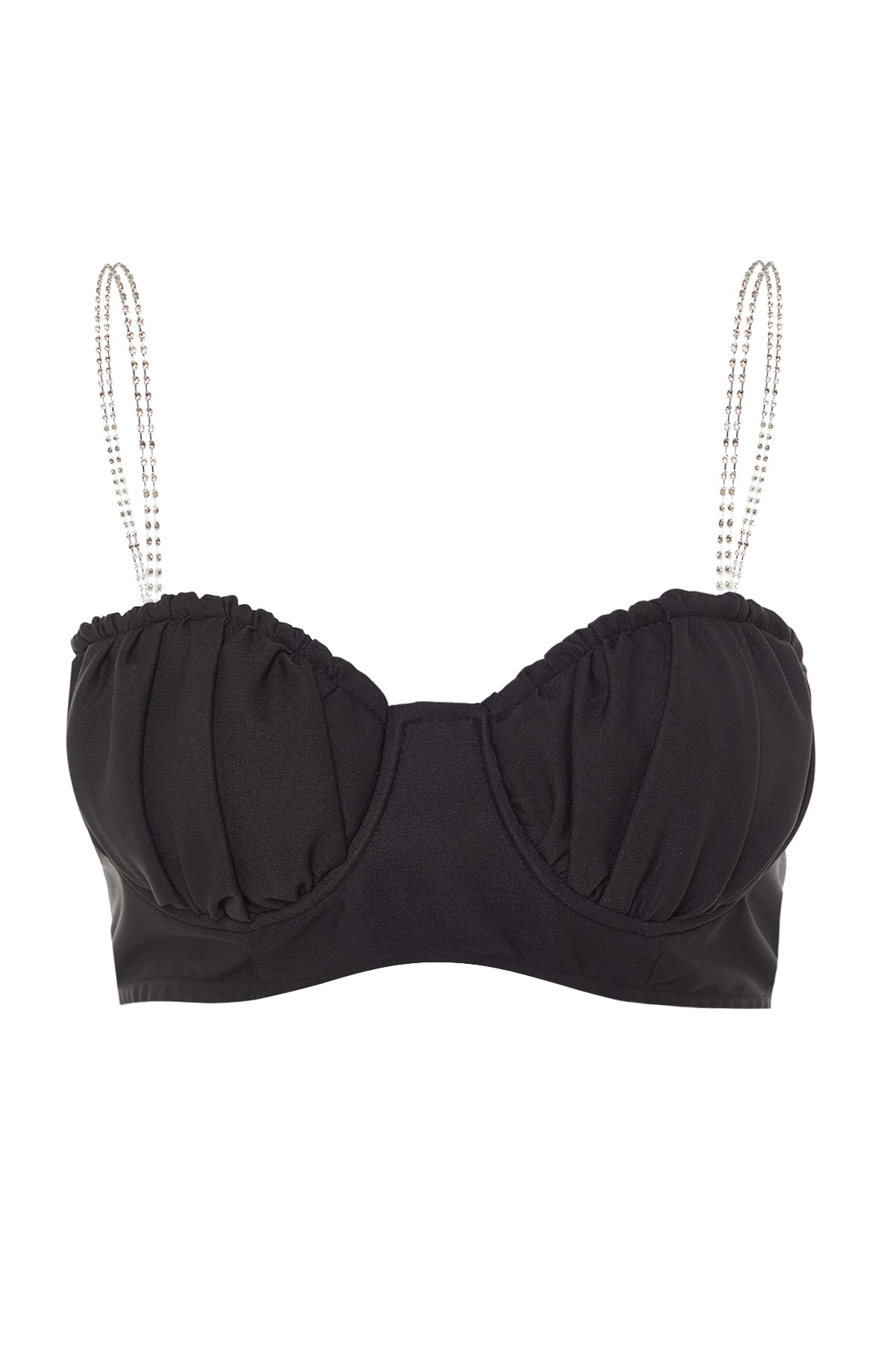 Trendyol Black Crop Lined Shiny Stone Woven Bustier