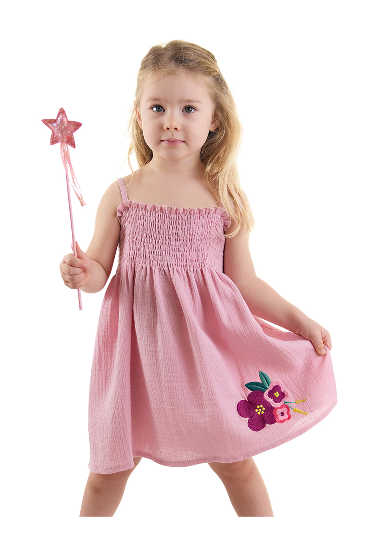 Levně Denokids Pink Pink Baby Girl Floral Muslin Dress