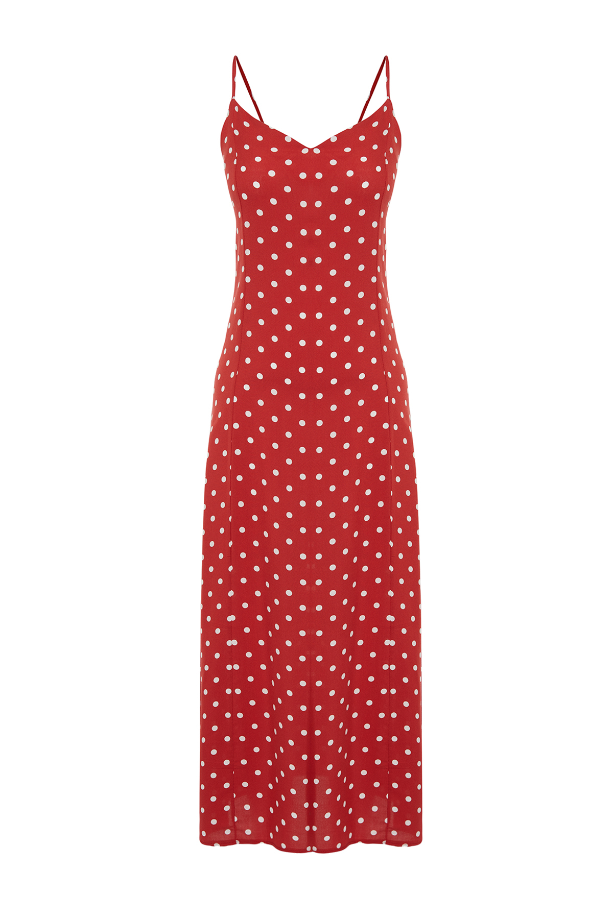 Trendyol Red Polka Dot A-Cut Back Tie Detailed Midi Woven Dress