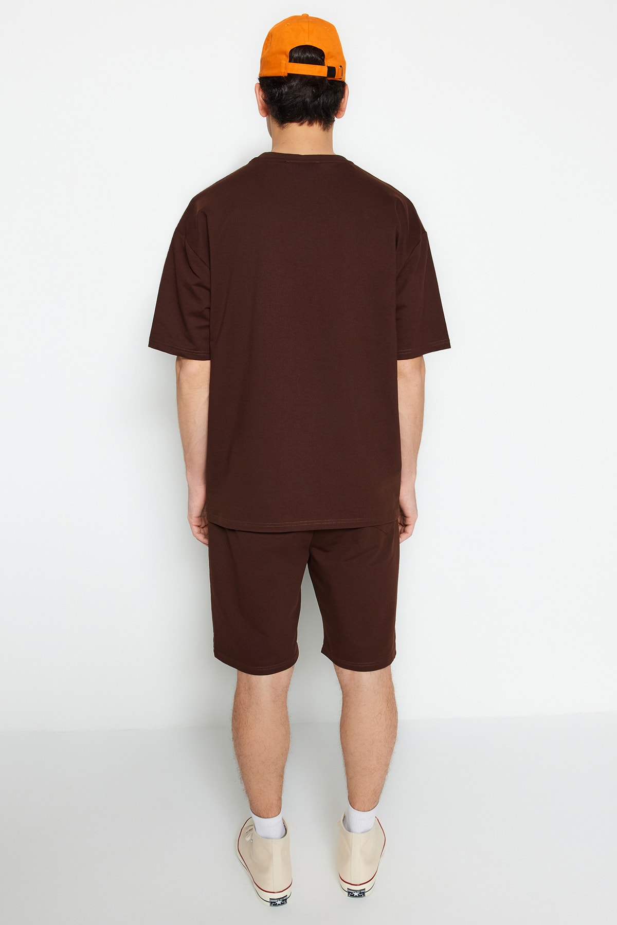 Trendyol Brown Tracksuit Set Relaxed/Comfortable Cut Text Printed Cotton