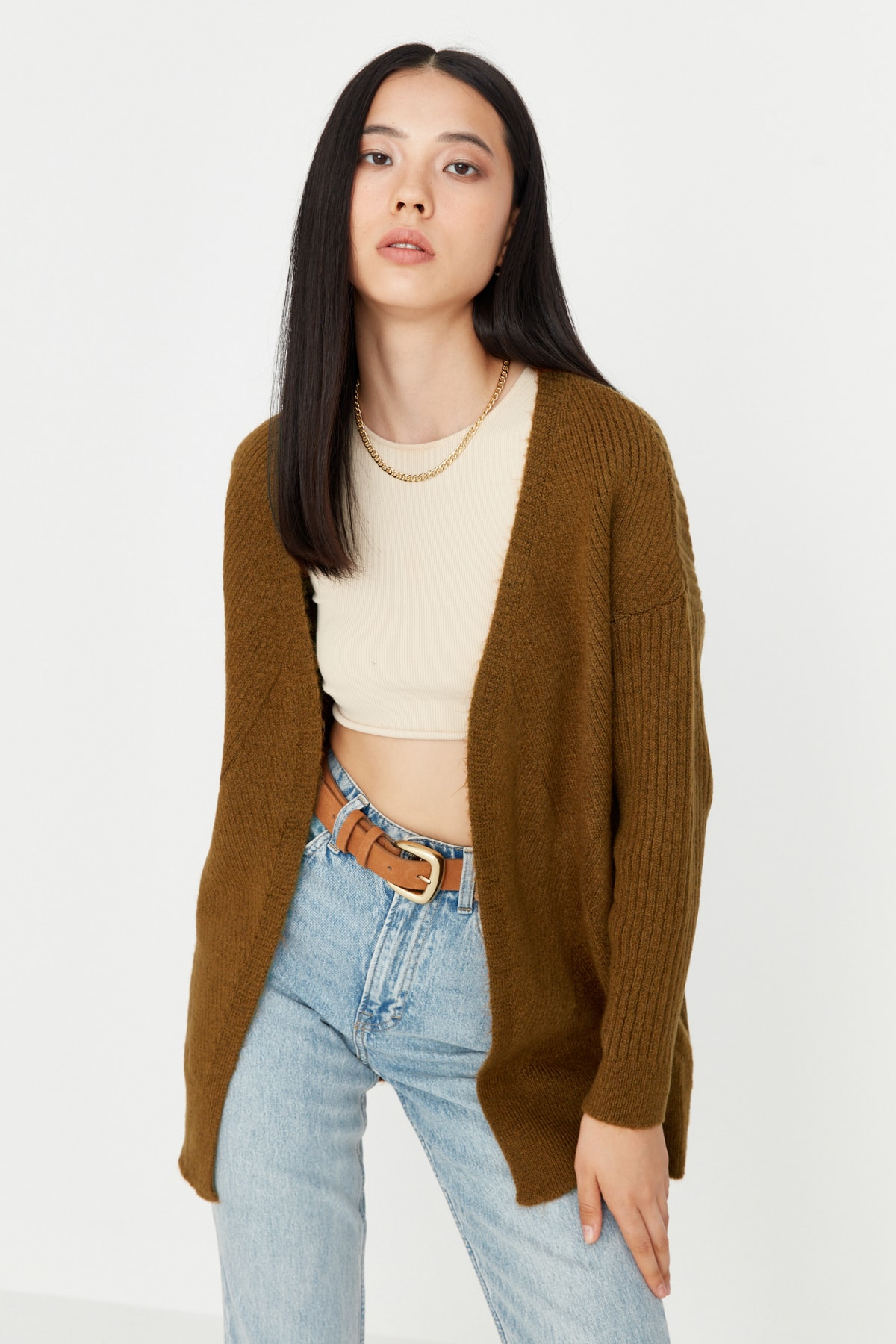 Trendyol Cardigan - Brown - Fitted