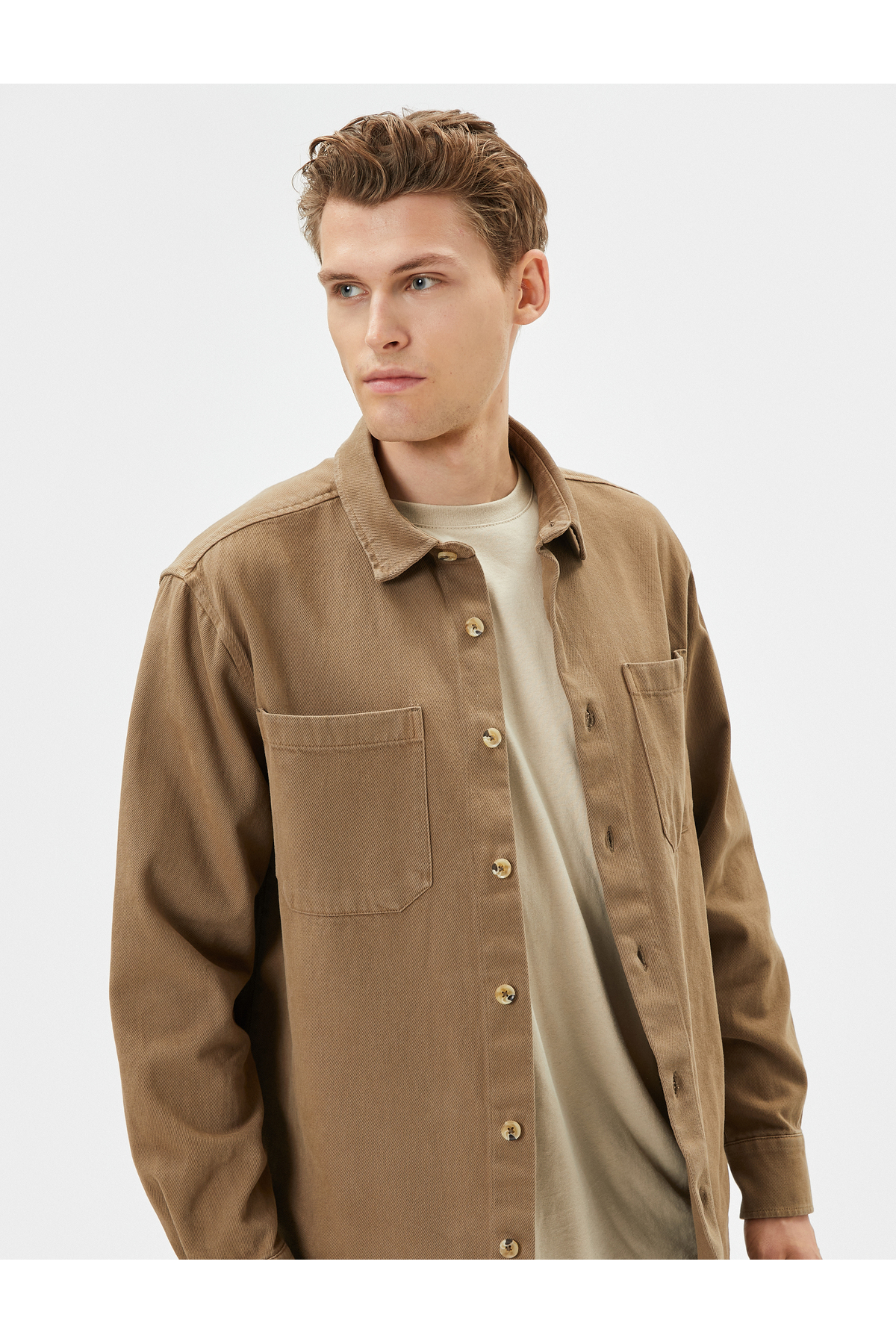 Koton Canvas Shirt Pocket Detailed Classic Collar Buttoned Long Sleeve