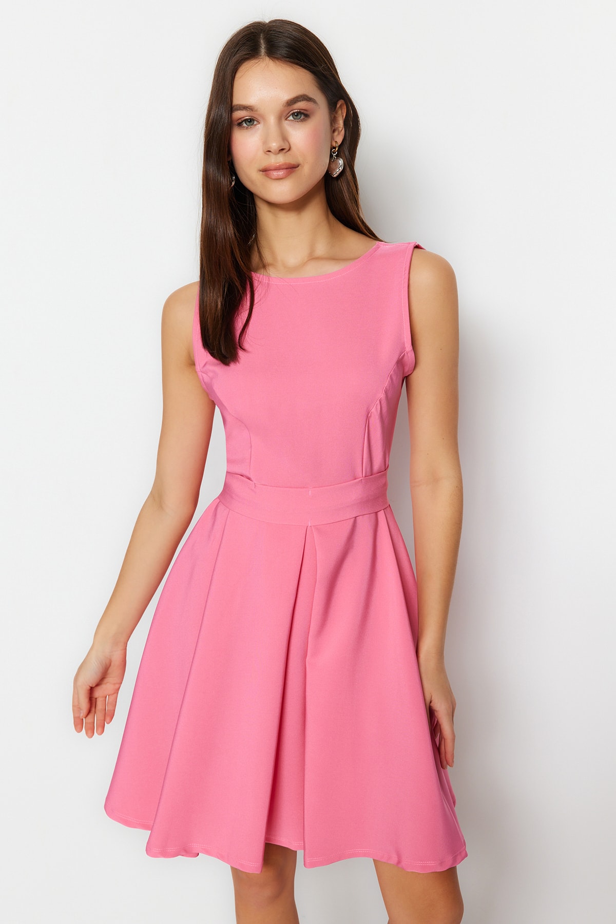 Levně Trendyol Pink Waist Opening Mini Woven Flounce Woven Dress