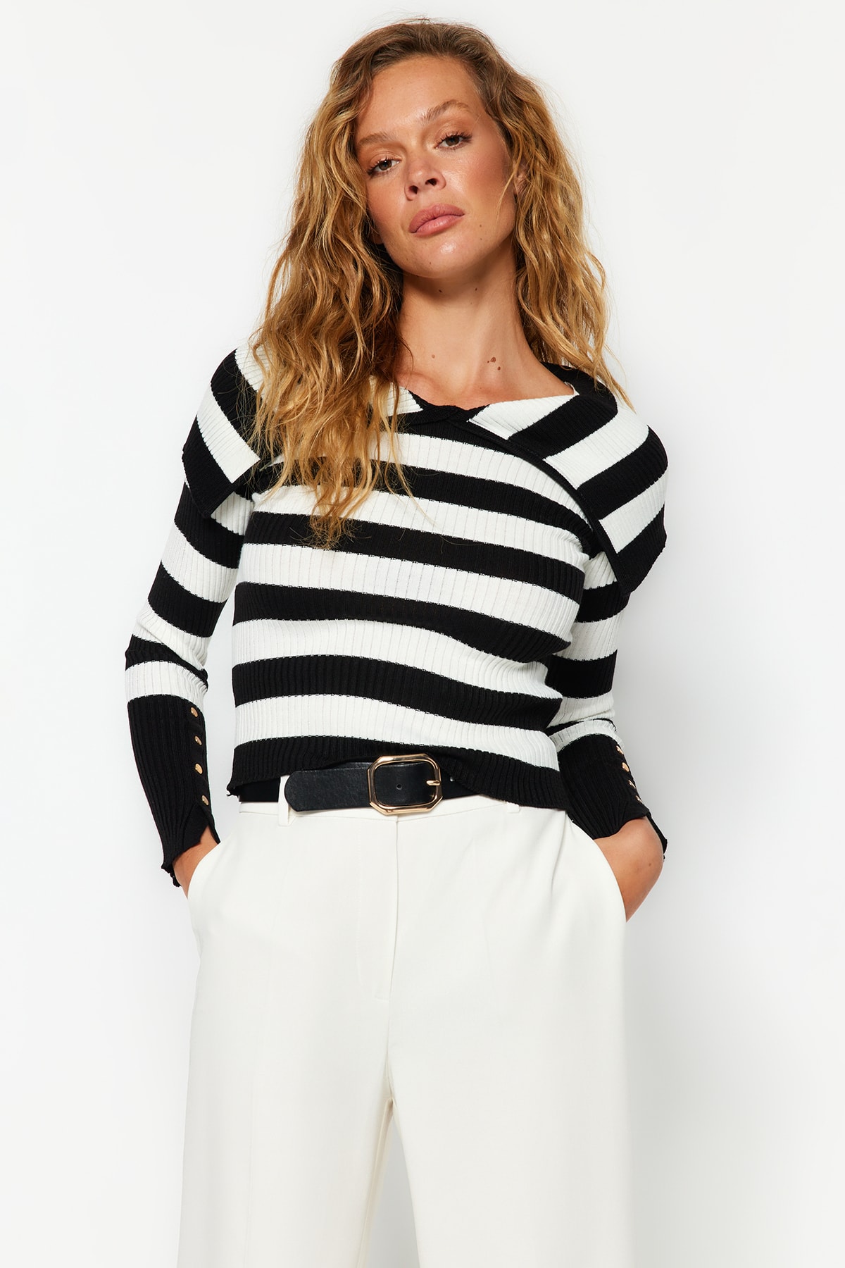 Trendyol Black Striped Knitwear Sweater