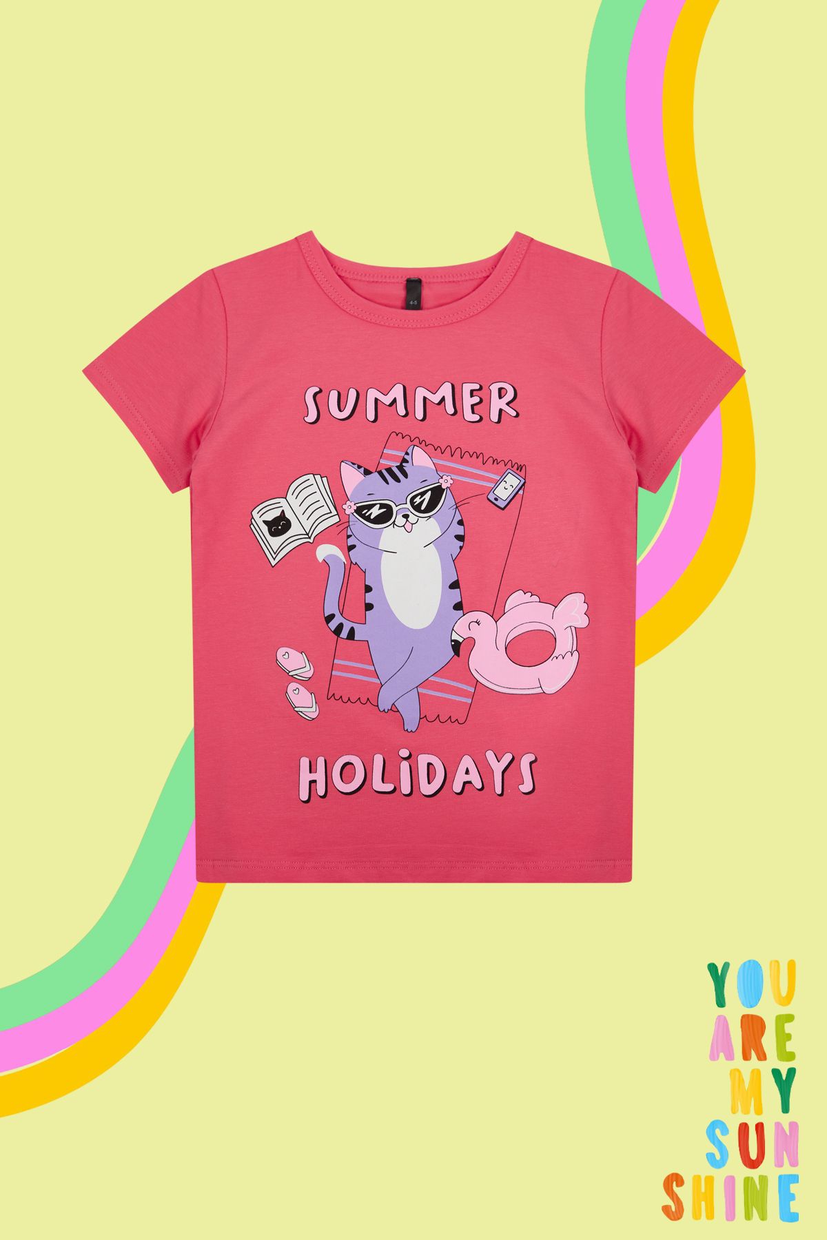 Trendyol Fuchsia Girl's Cat Patterned Short Sleeve Knitted T-Shirt