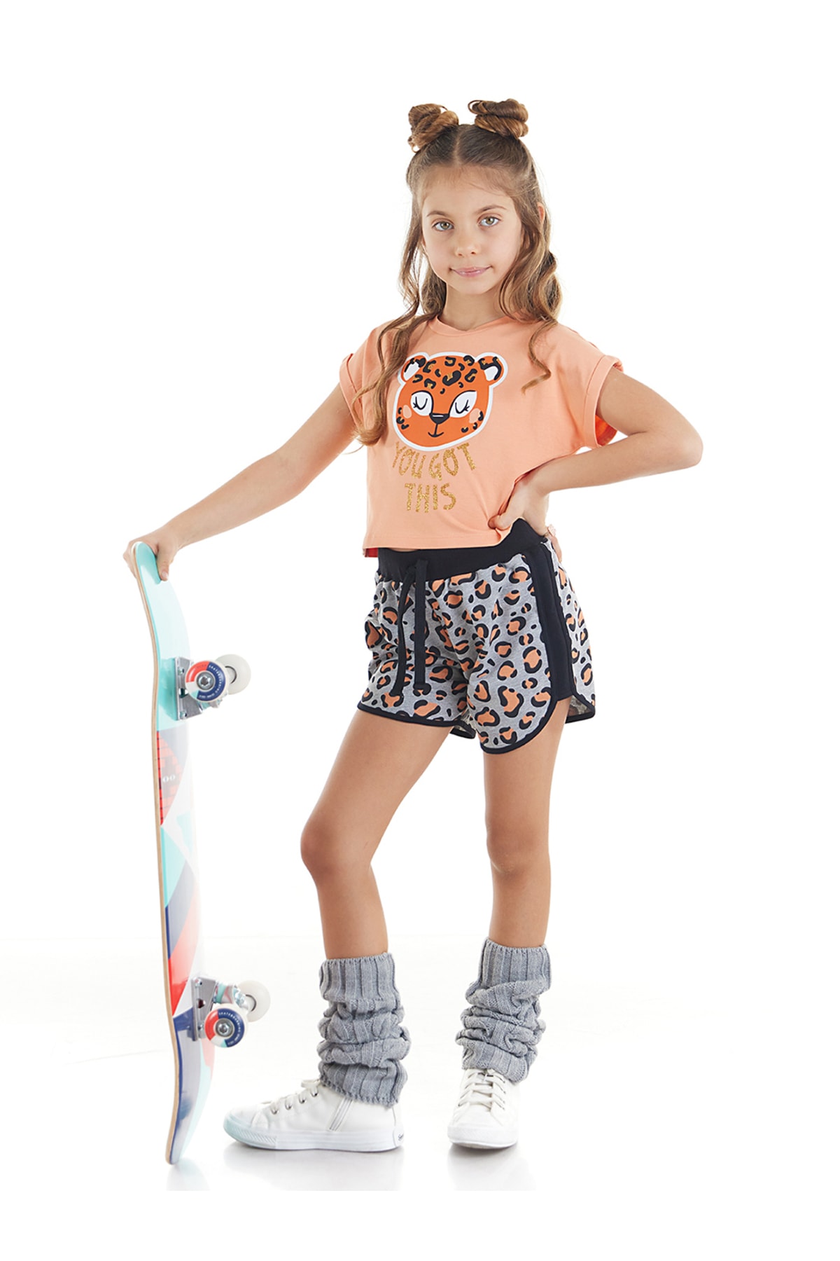 Levně mshb&g Leopard Girl's Crop Top Shorts Set
