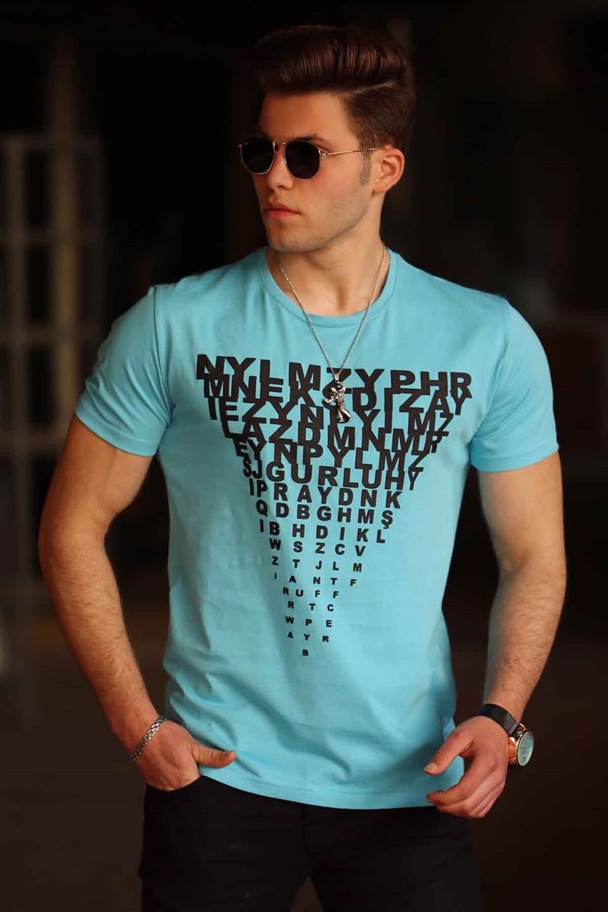 Levně Madmext Printed Men's Turquoise T-Shirt 4471