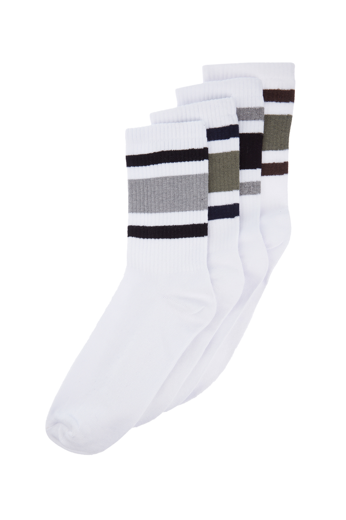 Trendyol Men's White Cotton 4 Pack Striped Socks