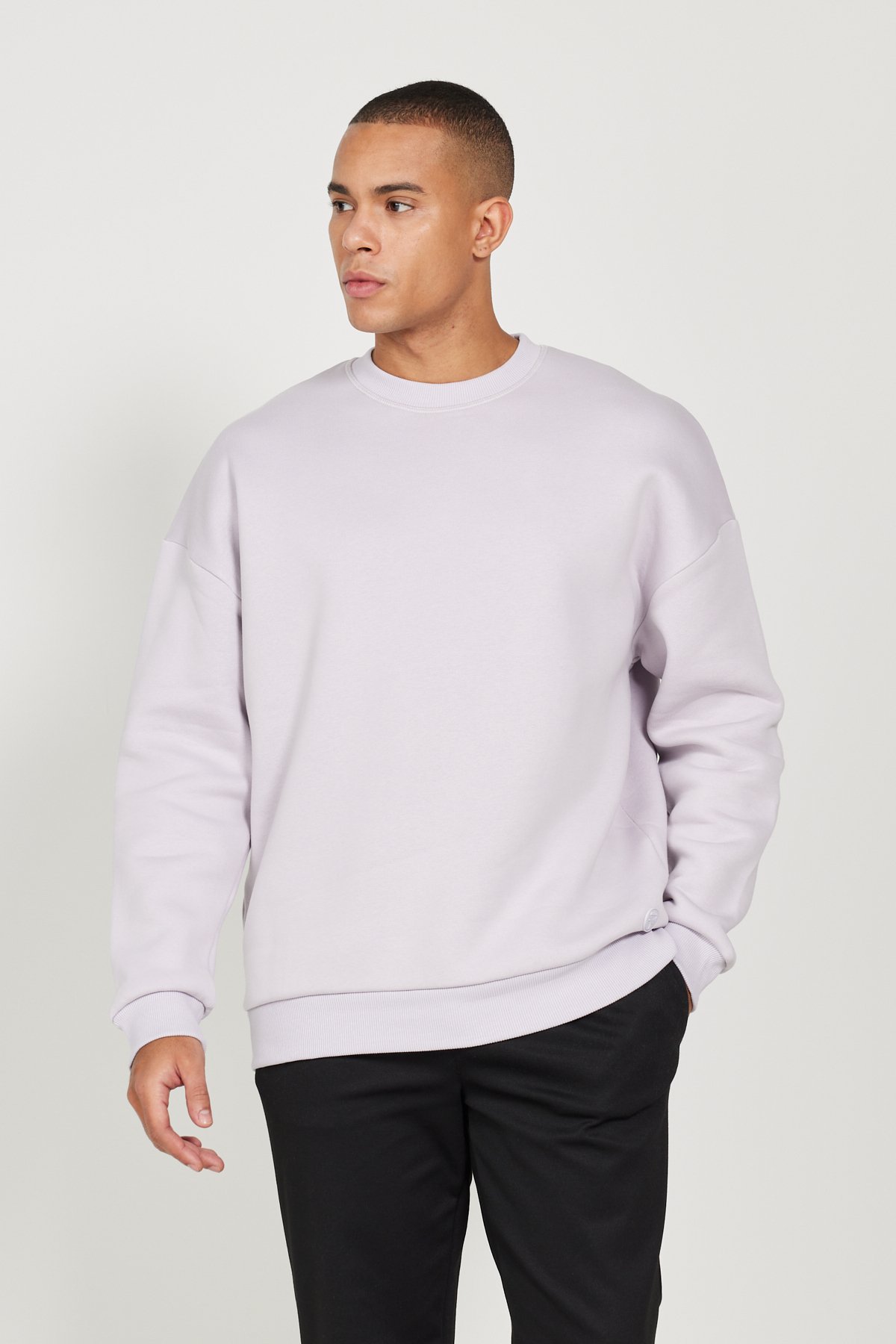 Levně AC&Co / Altınyıldız Classics Men's Lilac Oversize Fit Loose Fit Cotton Fleece 3 Thread Crew Neck Sweatshirt