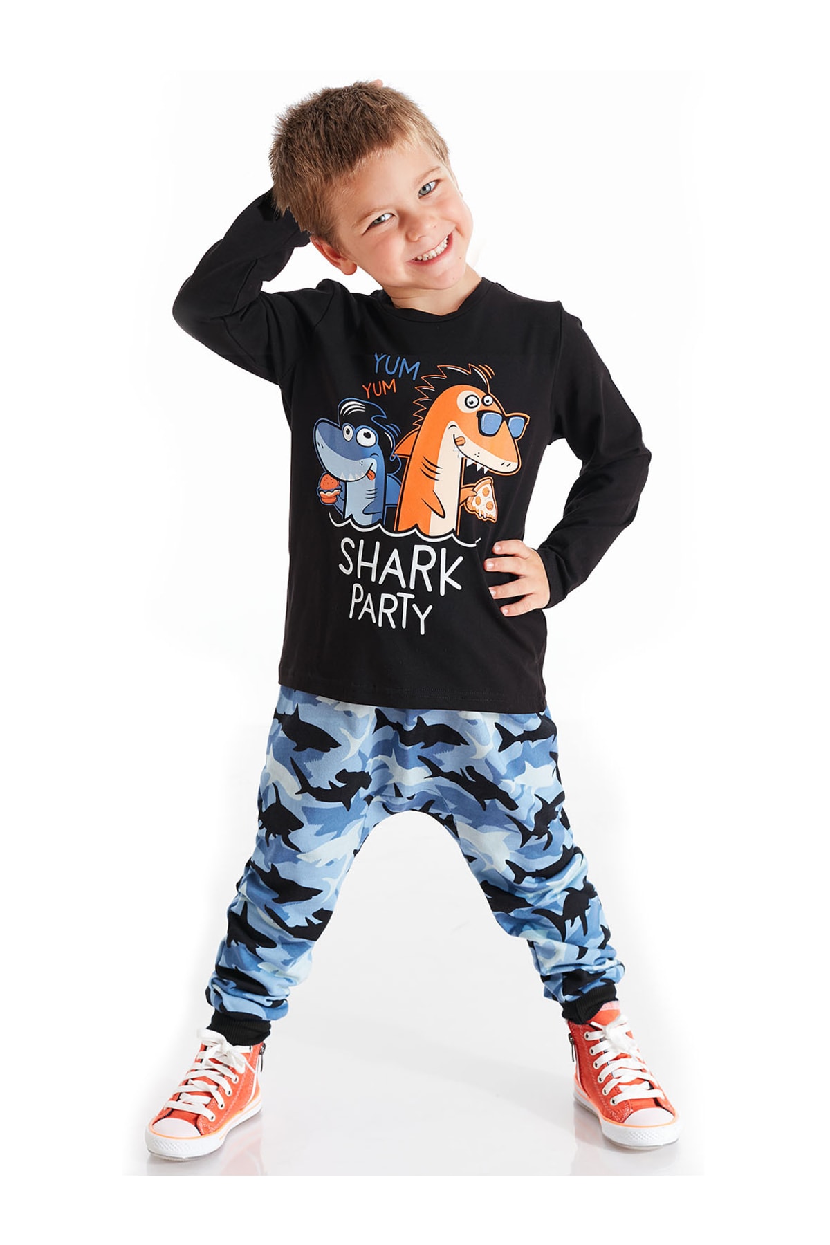 Levně Denokids Shark Party Boys T-shirt Pants Suit