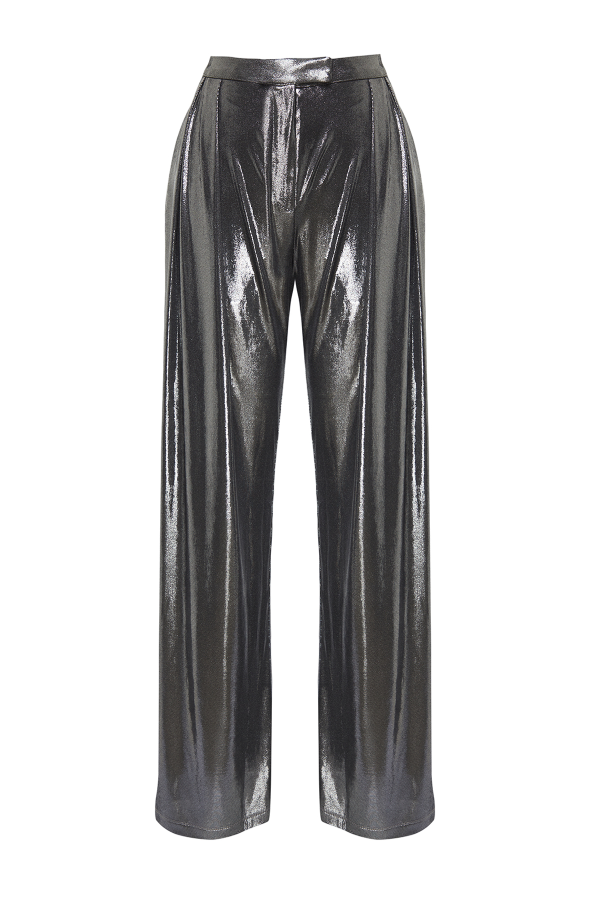 Trendyol Anthracite Wide Leg Knitted Glitter Trousers