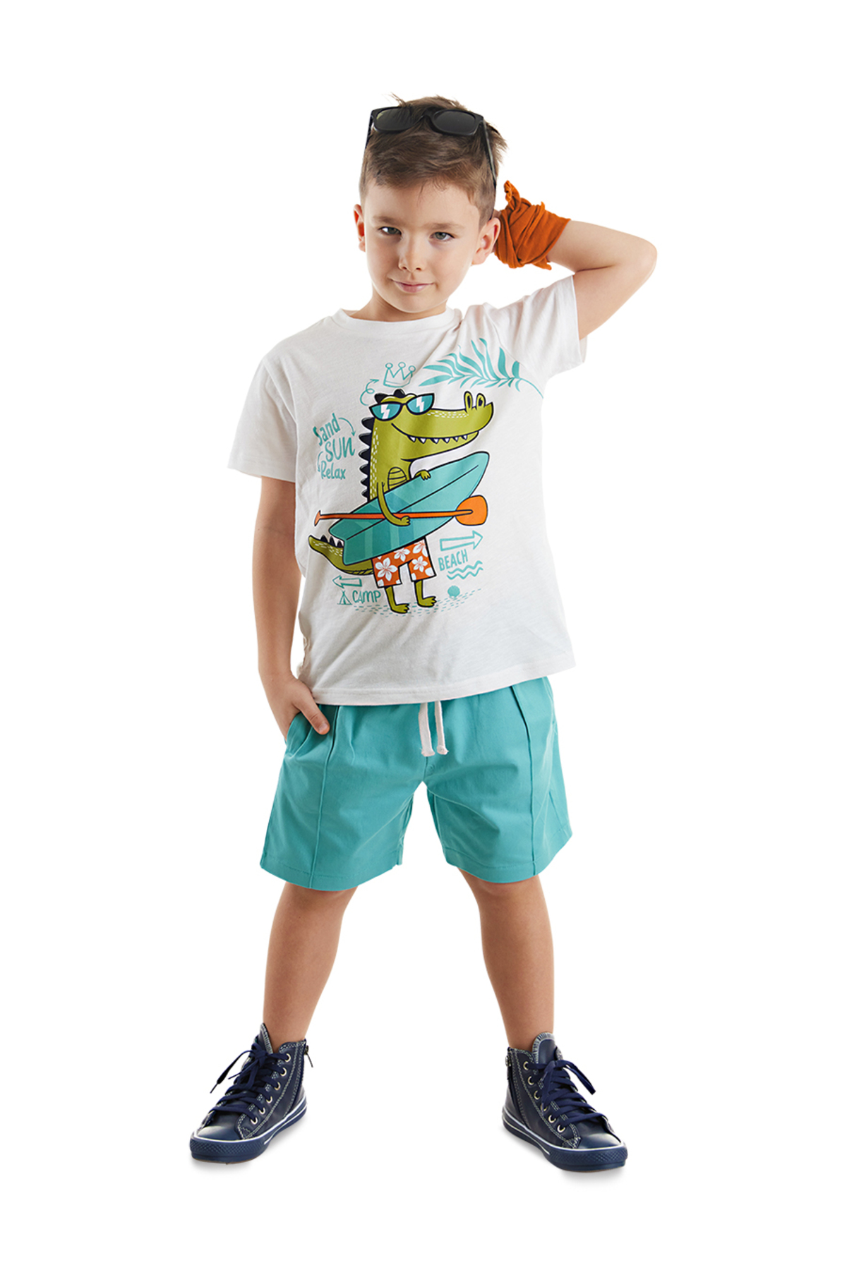 Levně Denokids Alligator Boy T-shirt Gabardine Shorts Set