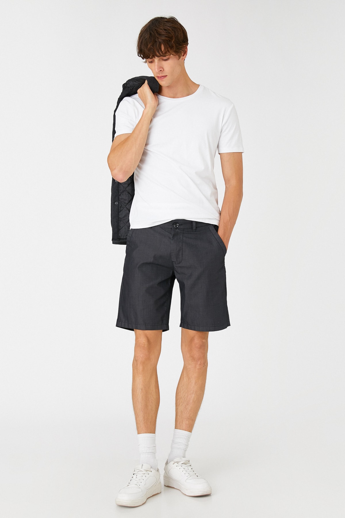 Koton Basic Woven Shorts With Button Detail And Pockets