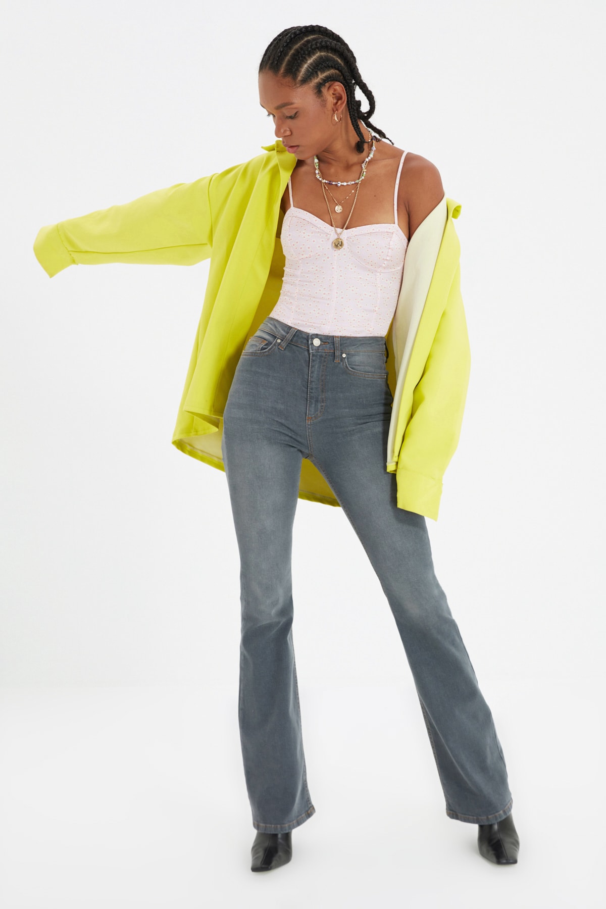 Trendyol Anthracite High Waist Flare Jeans