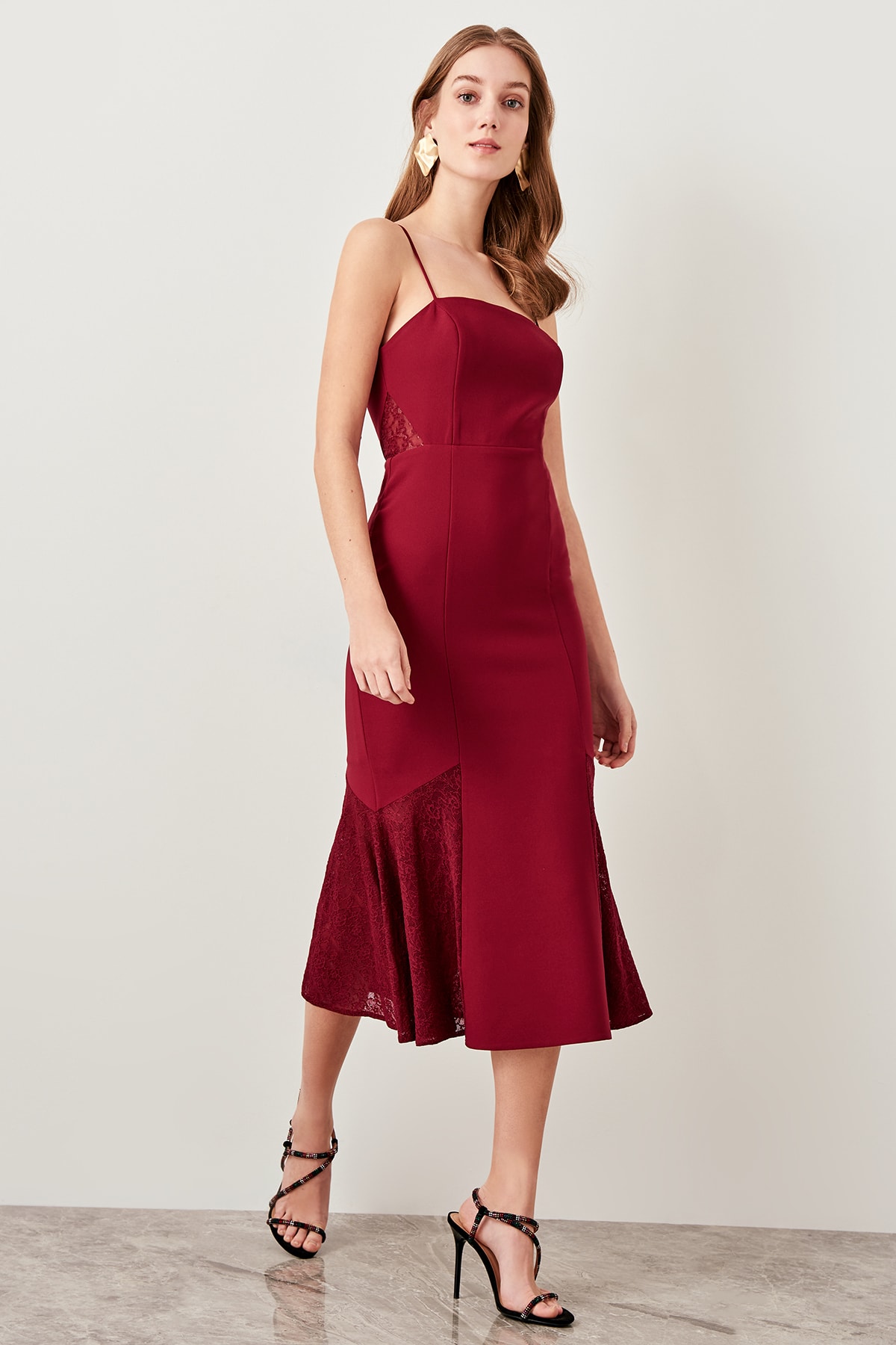 Trendyol Burgundy Lace Detail Dress