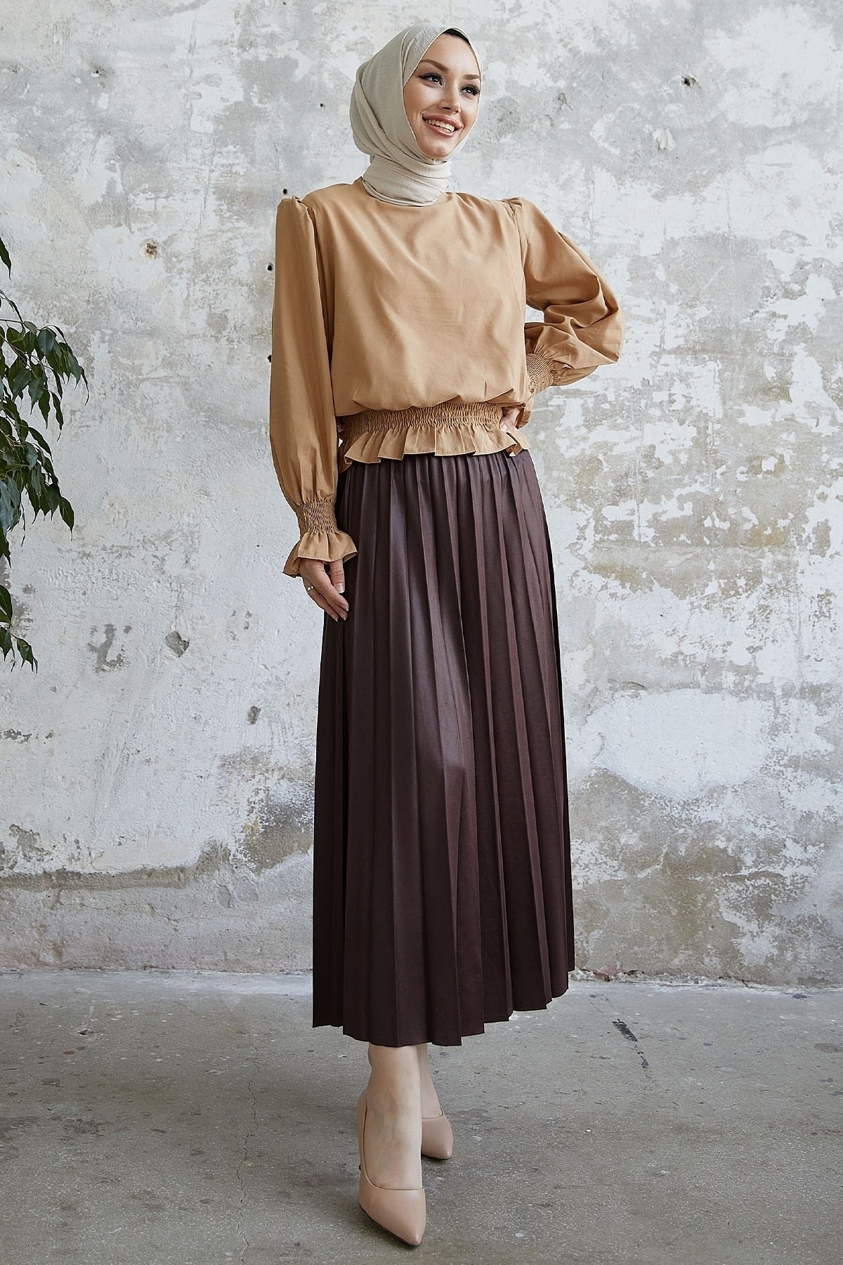 InStyle Alfea Leather Look Skirt - Bitter Brown