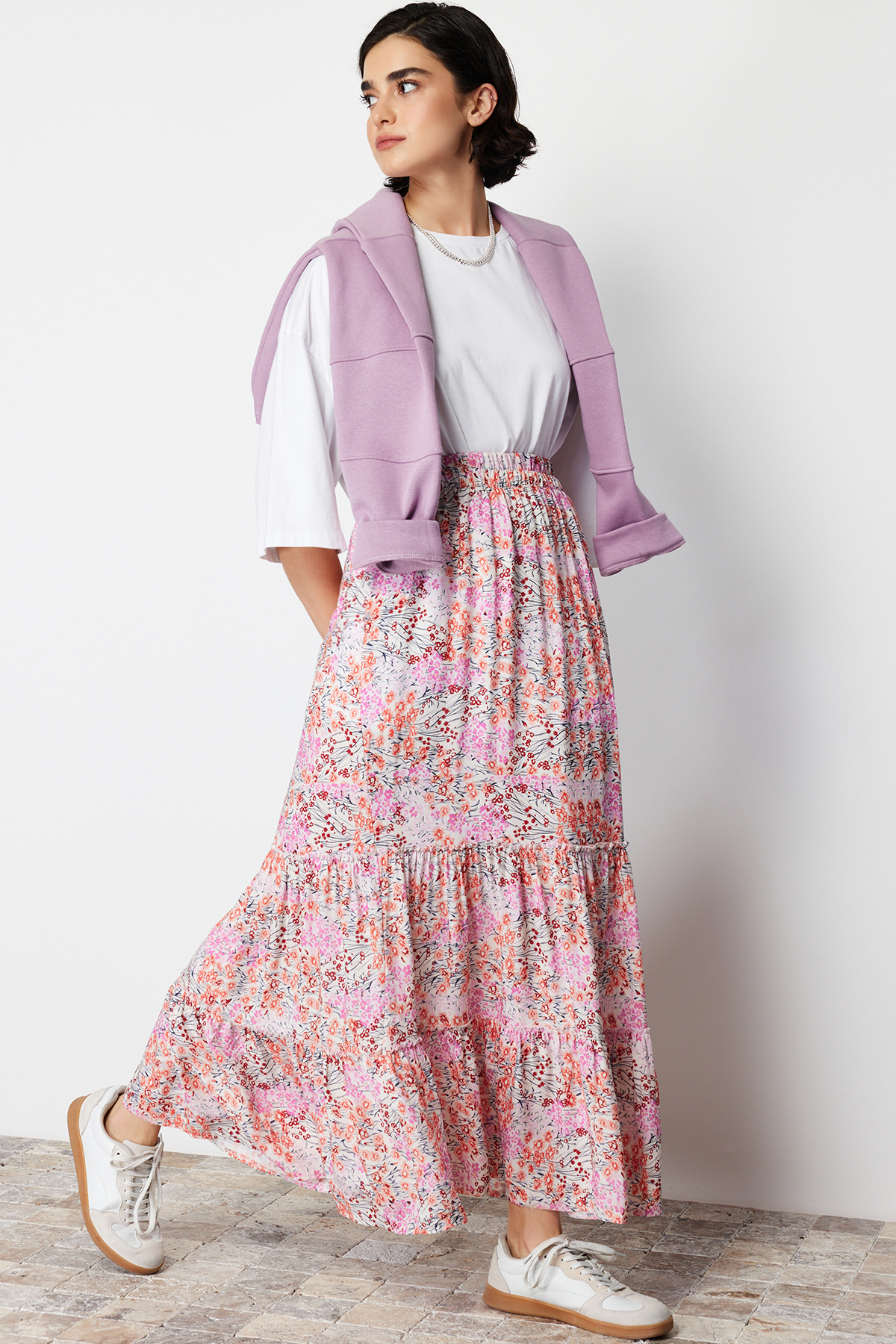 Levně Trendyol Multi Color Floral Pattern Woven Skirt