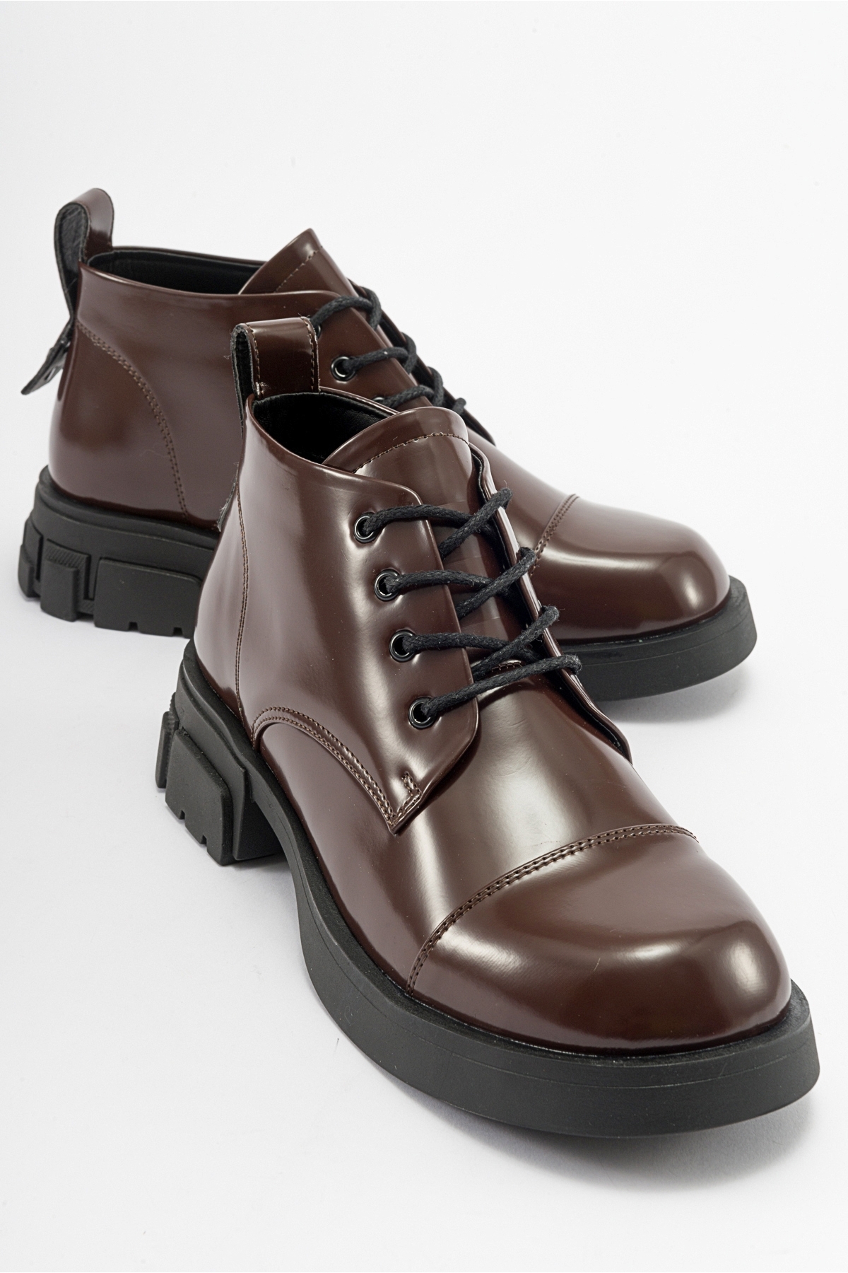 Levně LuviShoes LAGOM Brown Patent Leather Women's Boots