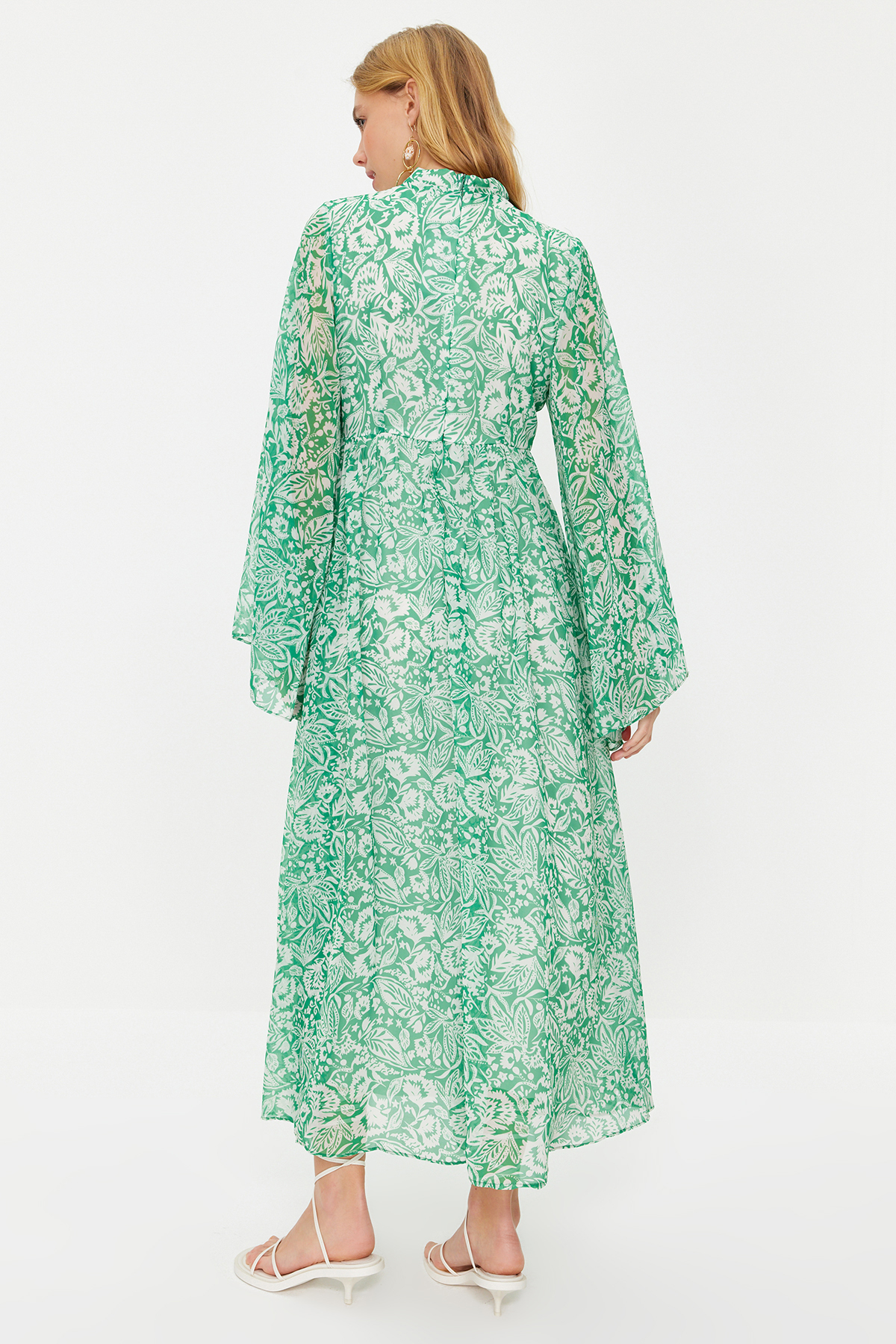 Trendyol Green Woven Lined Chiffon Floral Evening Dress