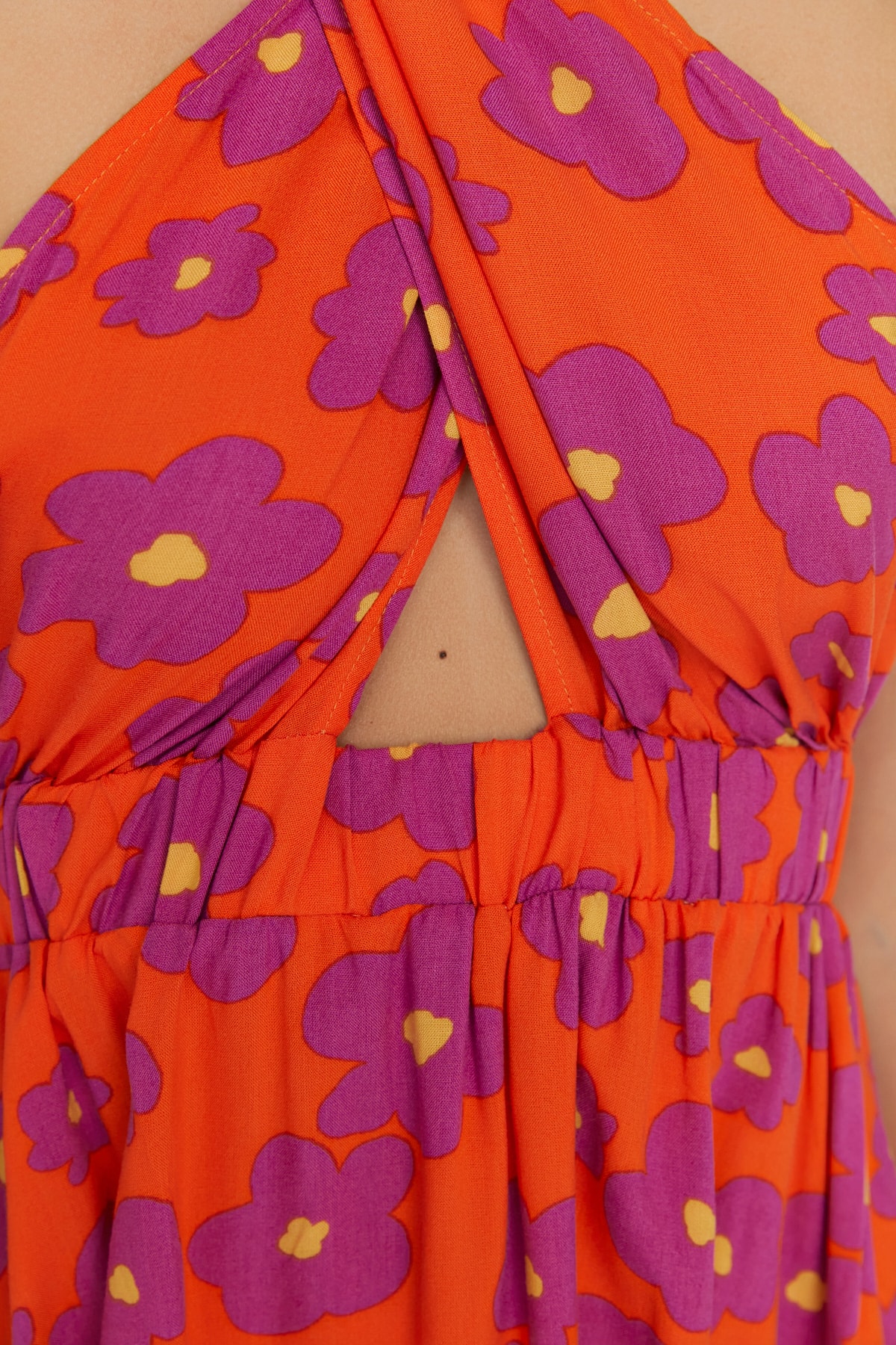 Trendyol Floral Patterned Tie Back Detailed Beach Dress