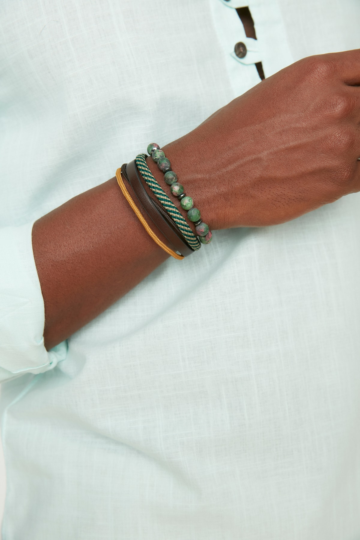 Trendyol Green 2 Piece Genuine Leather and Natural Stone Bracelet Bijouterie Bracelet