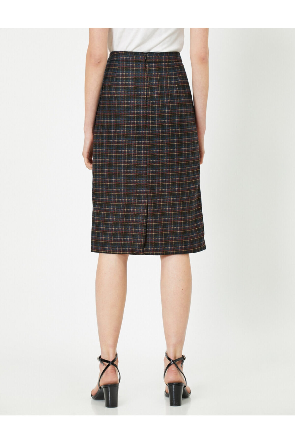 Koton Normal Waist Check Midi Skirt with Pockets.