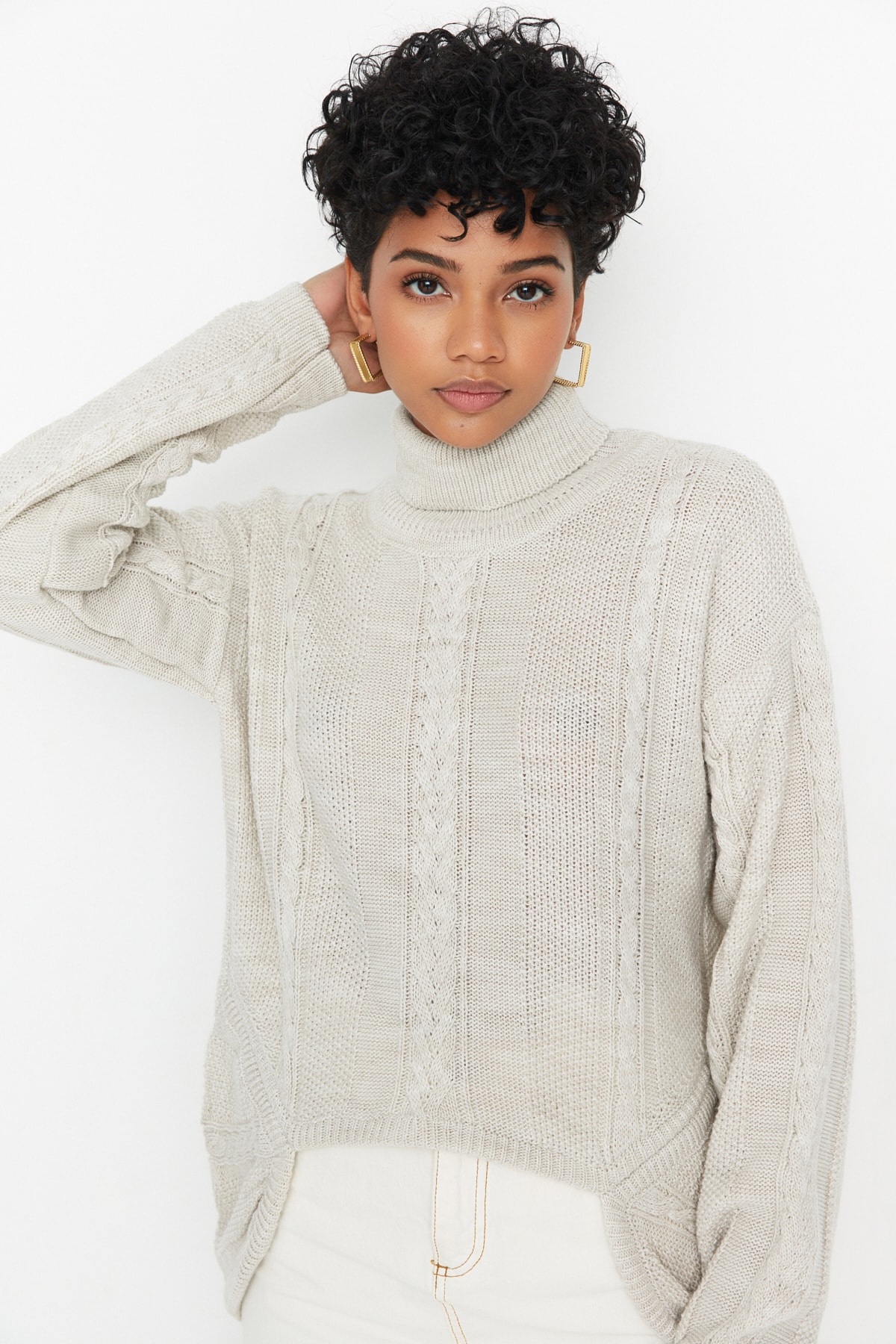 Trendyol Beige Turtleneck Knitwear Sweater