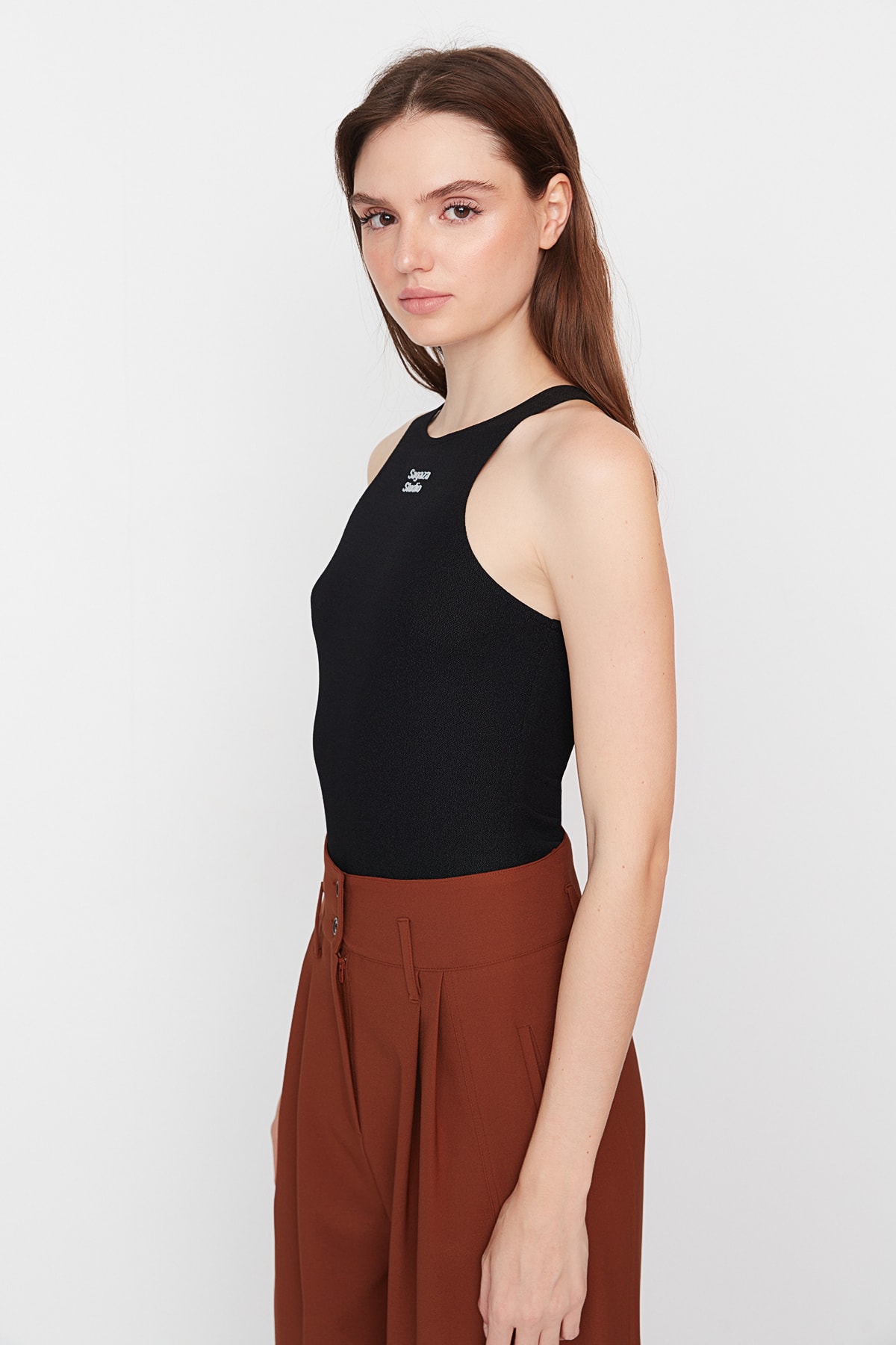 Trendyol X Sagaza Studio Black Printed Shimmering Bodysuit