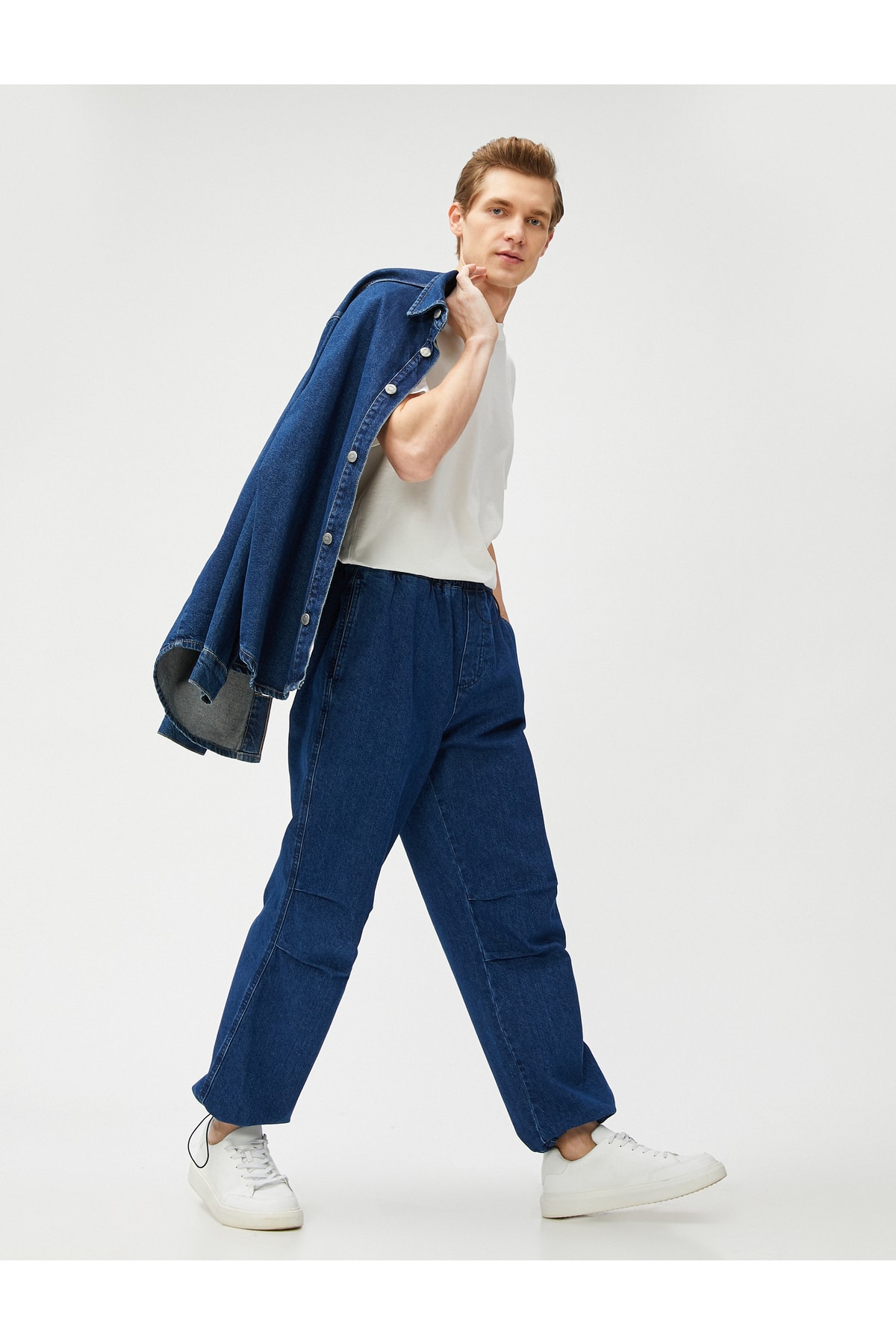 Levně Koton Jeans Parachute Trousers, Wide Cut, with Pocket Detailed Waist and Legs with Stoppers, Cotton.