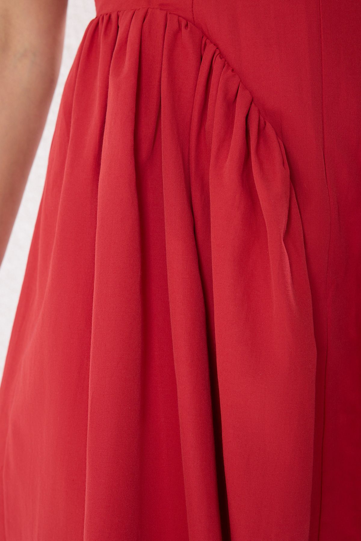 Trendyol Red A-Line Buttoned Poplin Woven Poplin Short Chic Dress