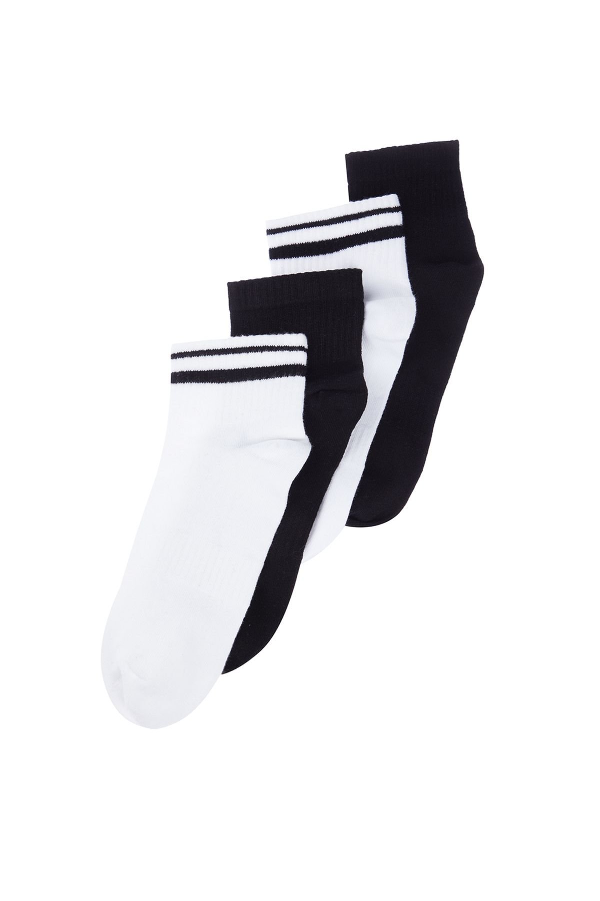 Trendyol Black Unisex 4-Pack Striped Booties Cotton New Socks