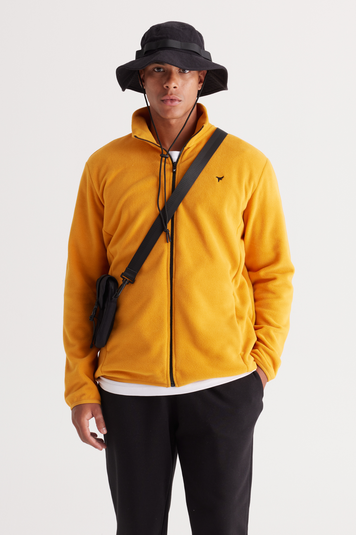 AC&Co / Altınyıldız Classics Men's Yellow Standard Fit Regular Fit Cold Proof High Neck Fleece Sweatshirt Jacket