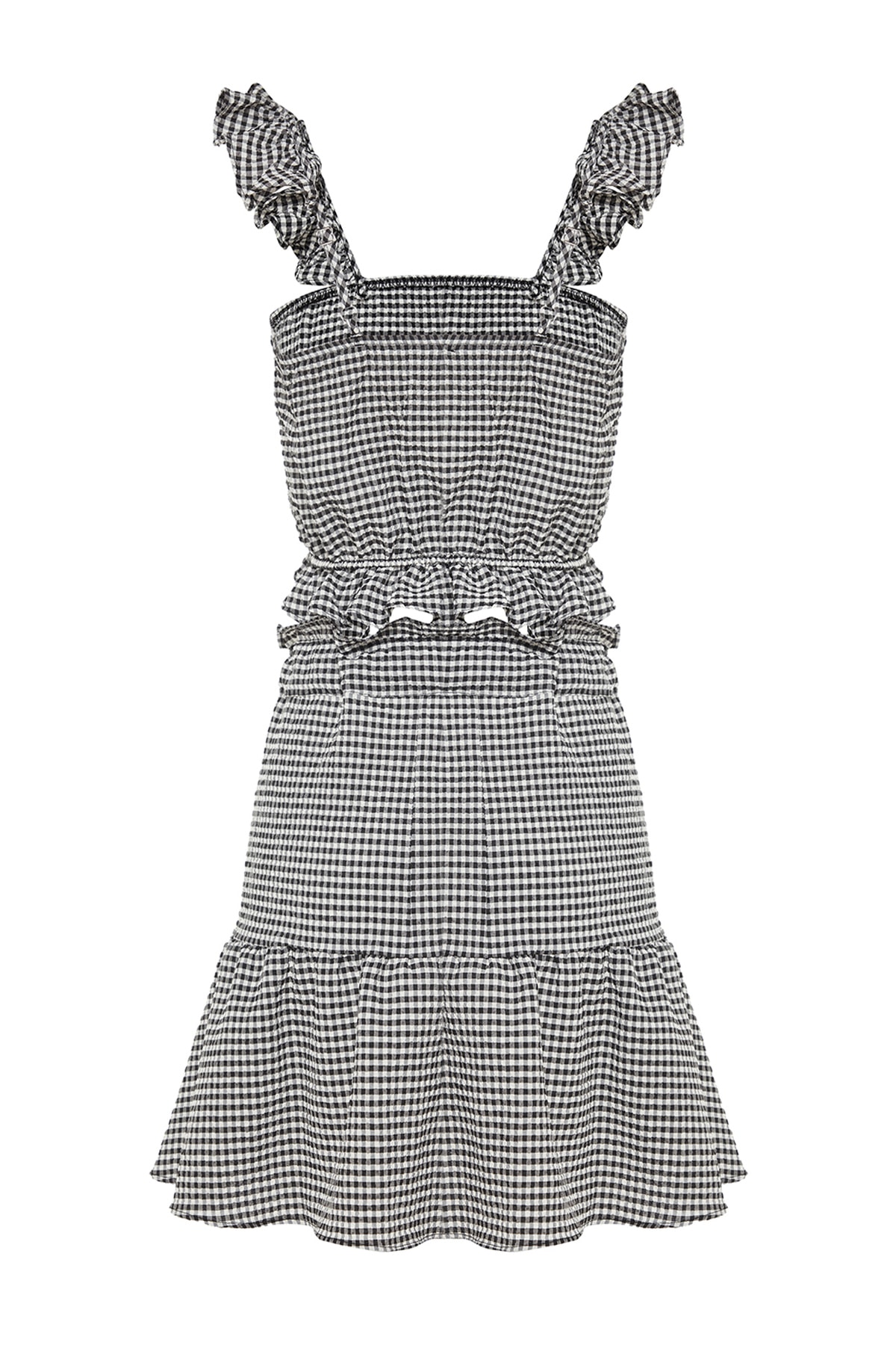 Trendyol Gingham Patterned Woven Ruffle Blouse and Skirt Set