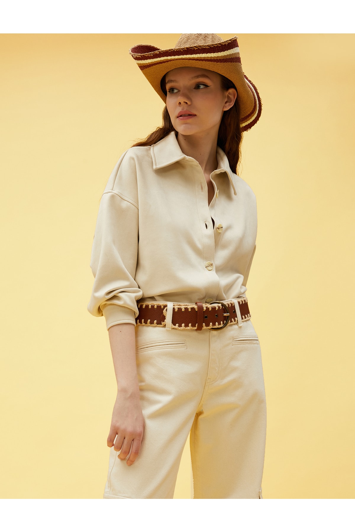 Koton Aslıhan Malbora X - Shirt Jacket with a Suede Look