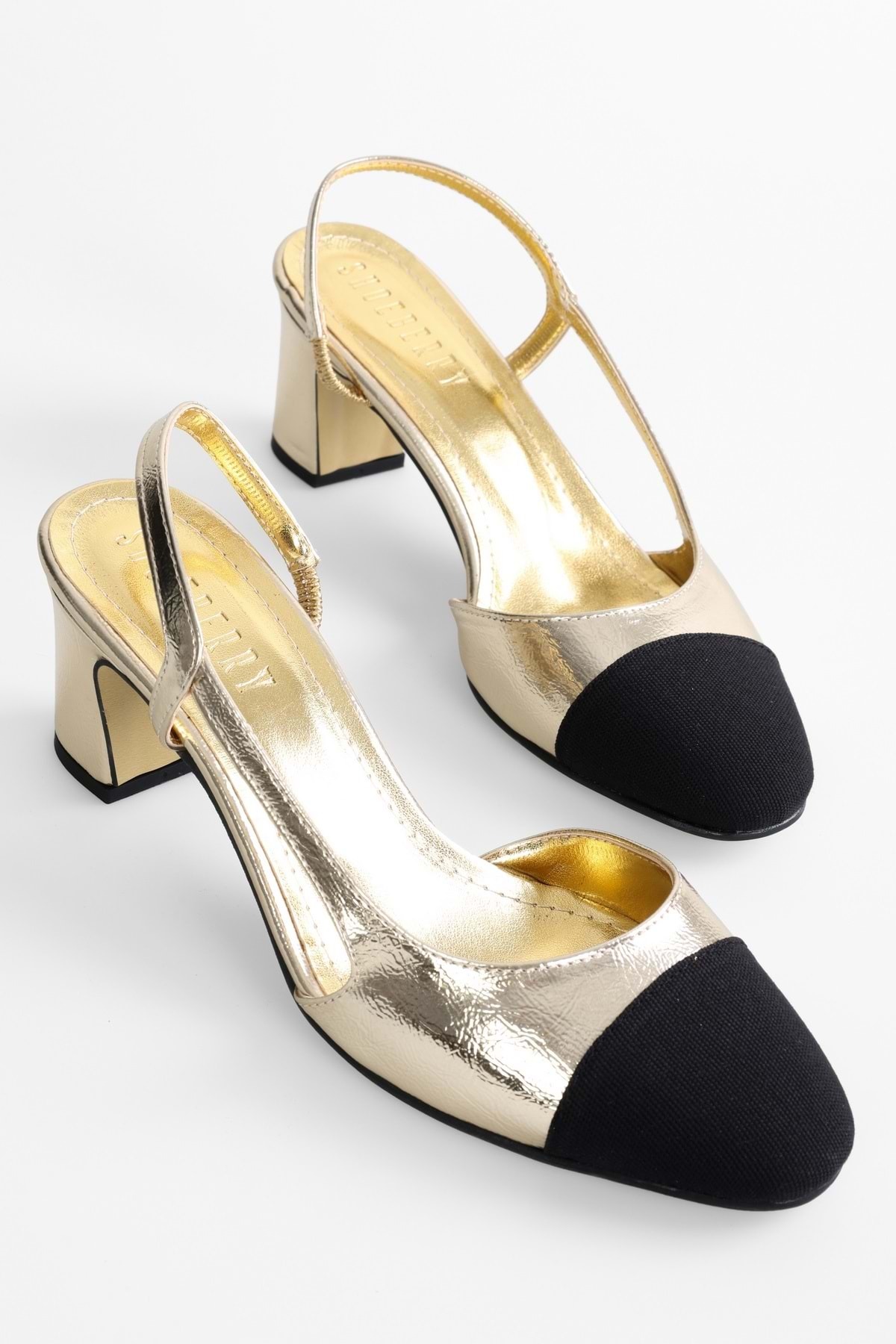 Shoeberry Women's Liera Gold Shiny Heeled Shoes