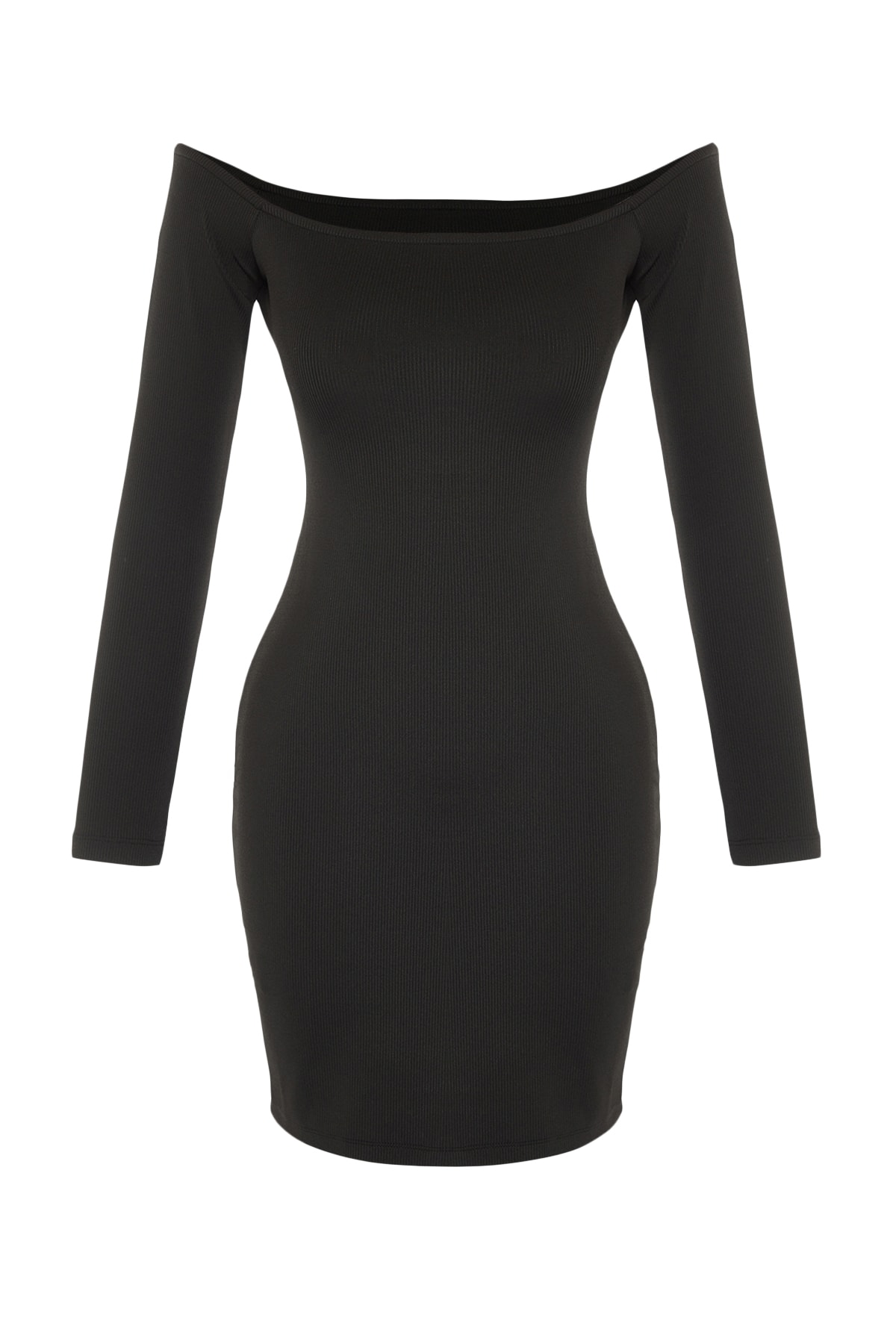 Rochie de seara tricotata detaliata cu guler negru Trendyol