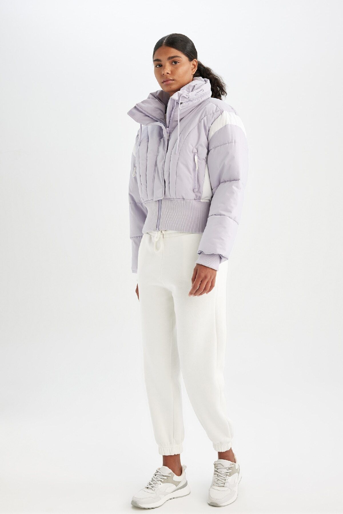 DEFACTO Fit Warm Jacket Water Repellent Windproof Puffer Crop Hidden Hooded Zippered Pocket