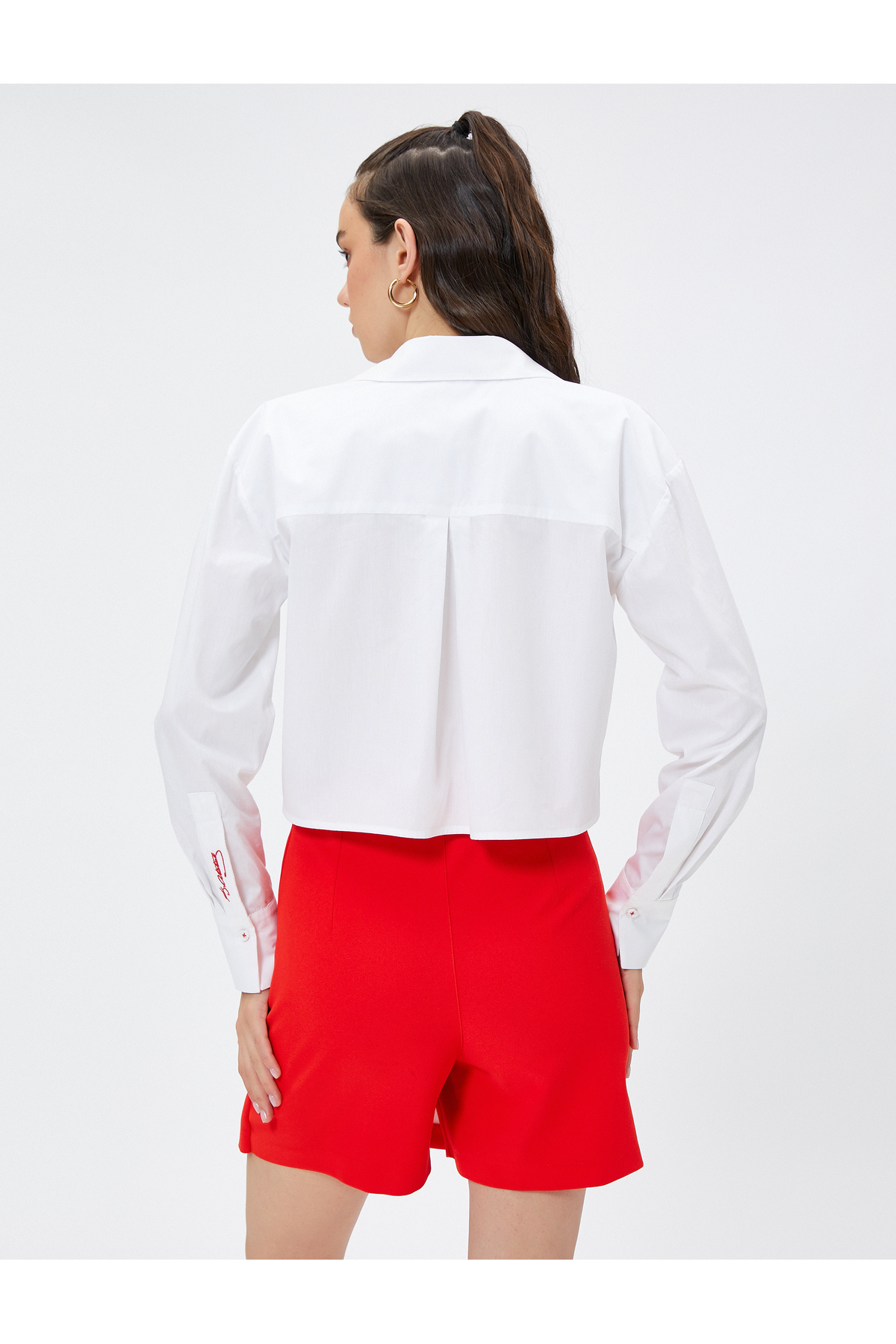 Koton Crop Shirt Pocket Detailed Long Sleeve