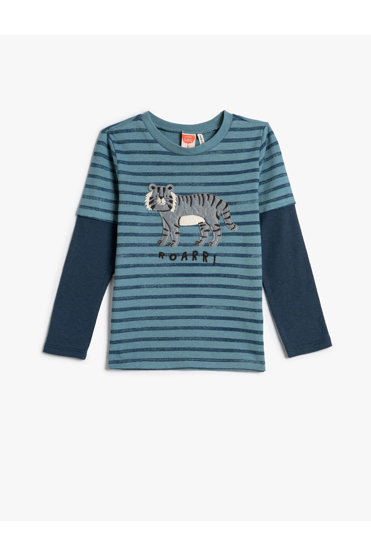 Koton T-Shirt Tiger Applique Detailed Crewneck Long Sleeve Cotton
