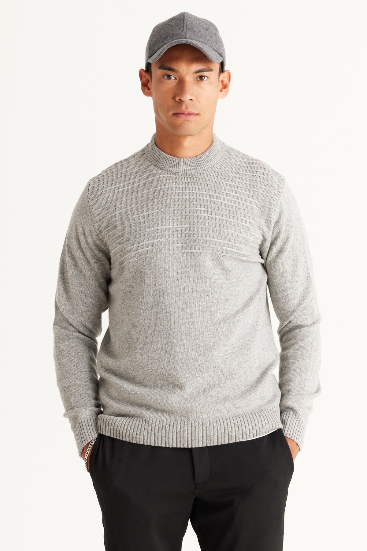 AC&Co / Altınyıldız Classics Men's Gray Standard Fit Normal Cut Half Turtleneck Wool Knitwear Sweater