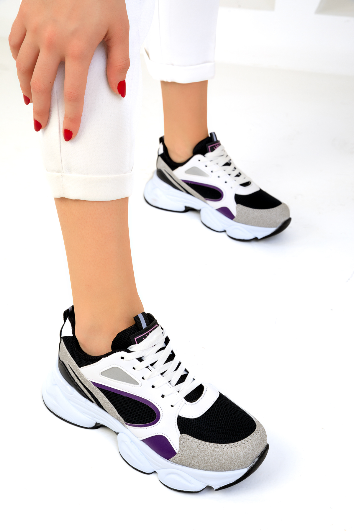 Soho Grey-Black-Purple Women's Sneakers 17226