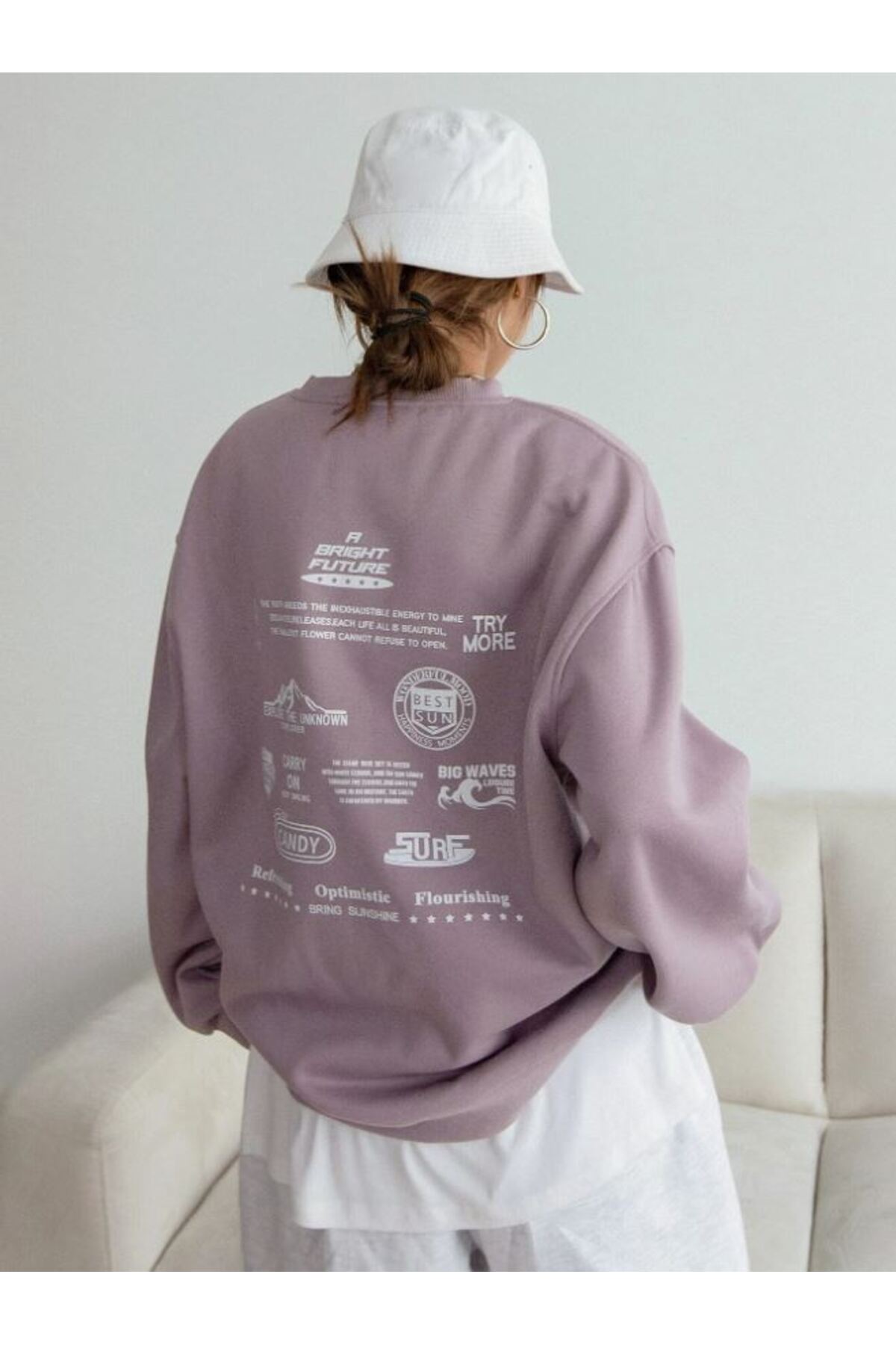 Know Women's Lilac Purple Bright Future Printed Crew Neck Sweatshirt