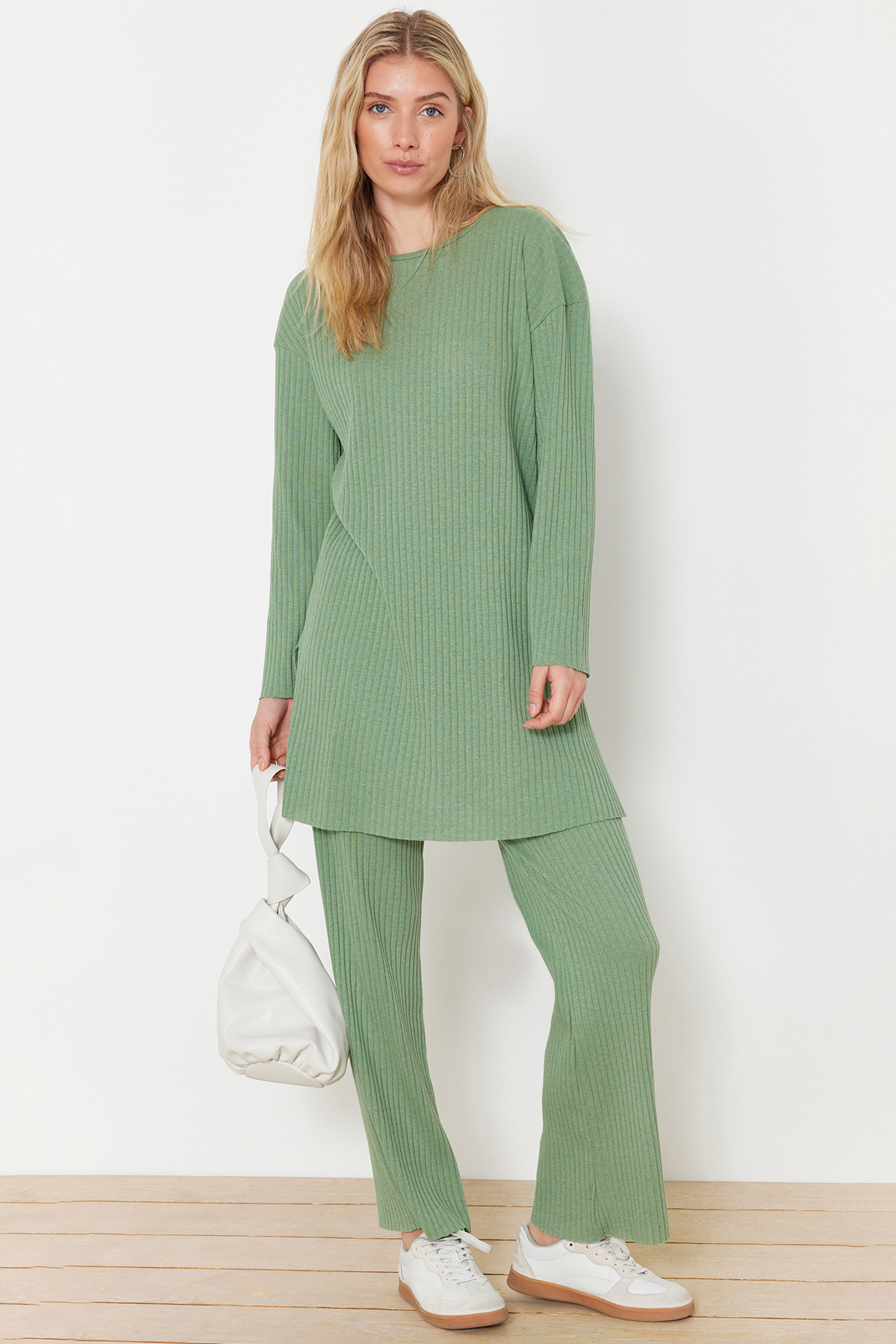 Trendyol Green Camisole Knitted Two Piece Set