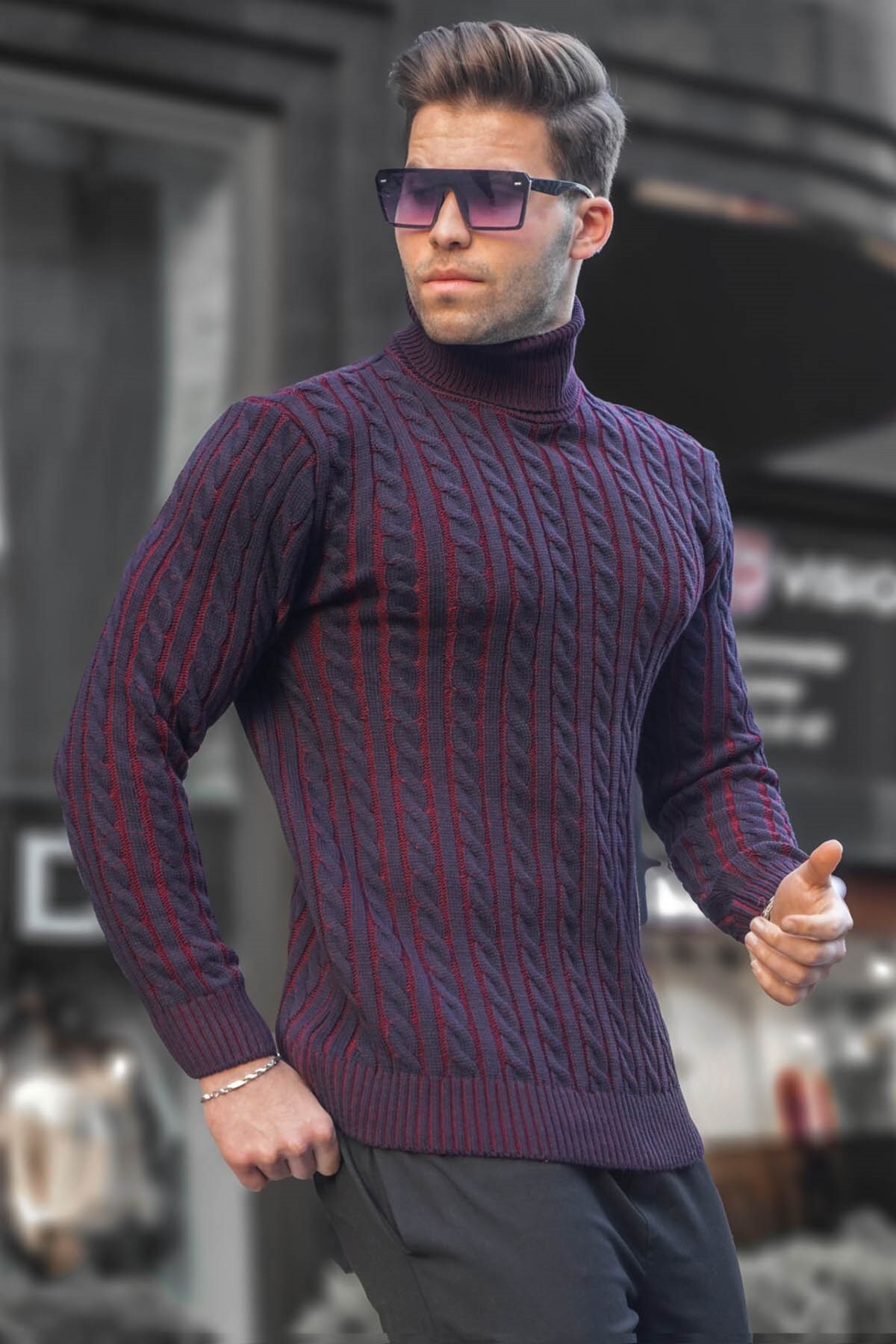 Levně Madmext Navy Blue Turtleneck Knitted Detailed Sweater 6317