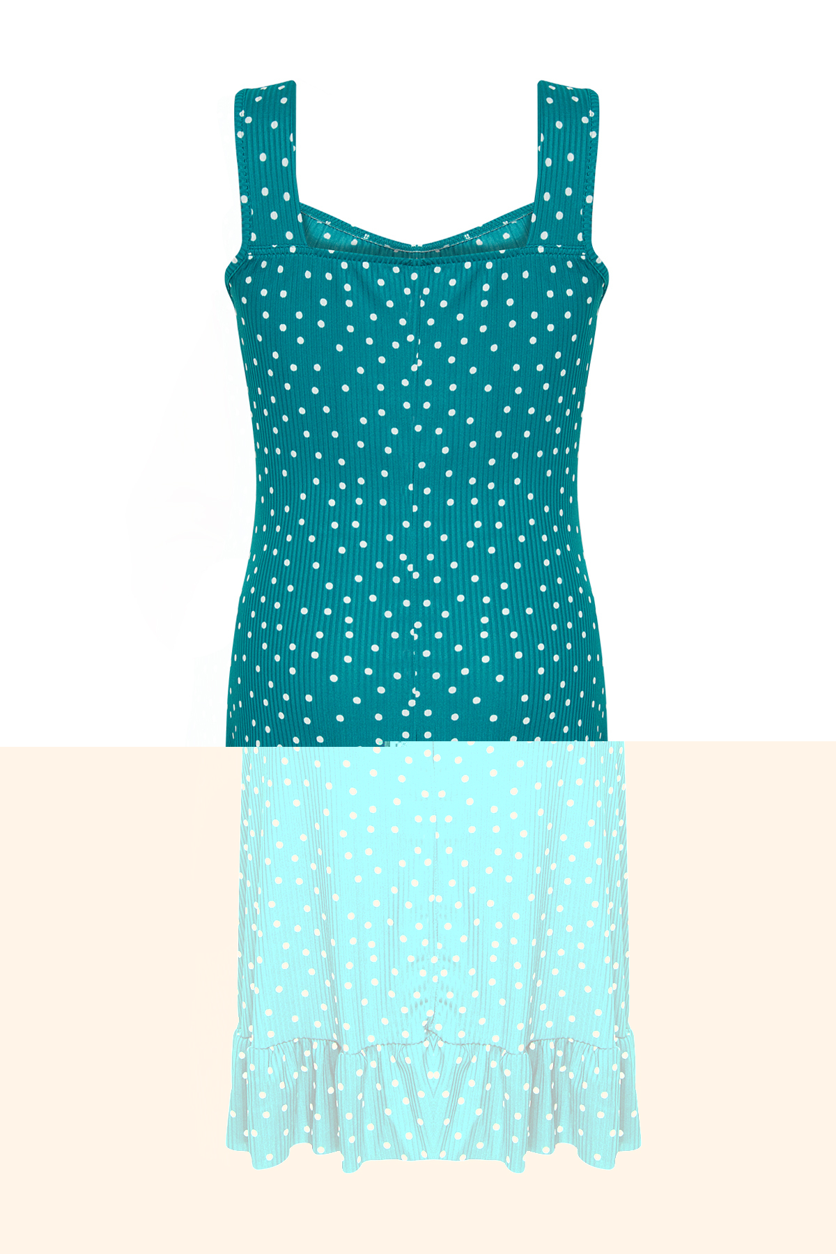 Trendyol Curve Oil Polka Dot Patterned Bow Collar Flounce A-Line Mini Summer Knitted Dress